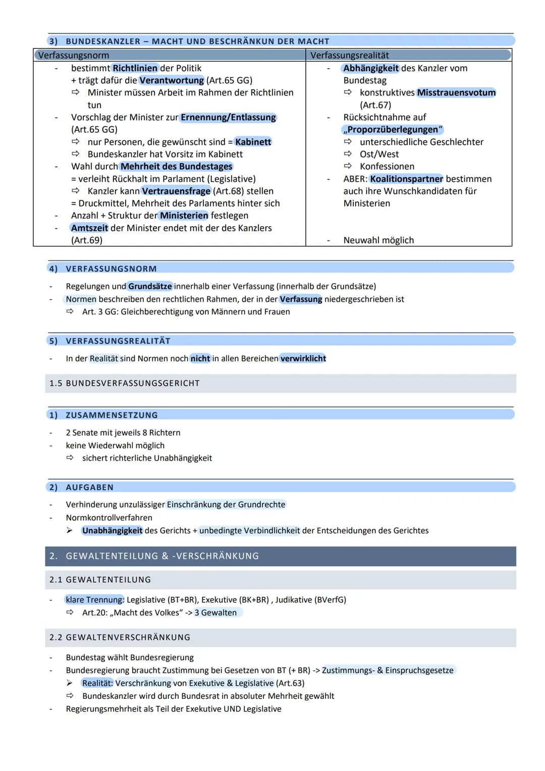 POWI KLAUSUR 2 (Q1)
THEMEN
1. Verfassungsorgane (Bundestag/-rat/-kanzler/-regierung)
➡ Gewaltenteilung & Gewaltenverschränkung
Verfassungsno