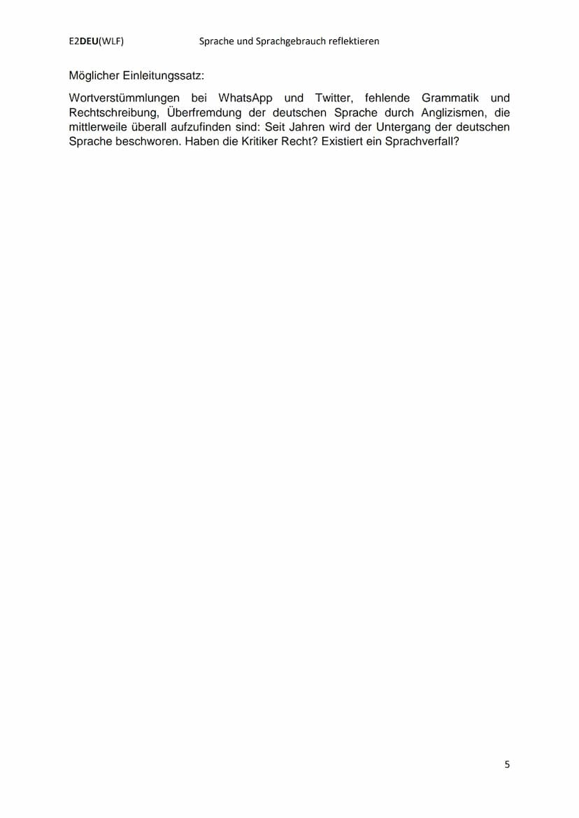 E2DEU(WLF)
I. Textgebundene Analyse eines pragmatischen Textes
Einleitung:
Formulierung einer aufgabenbezogenen Einleitung
- Hinführung zum 