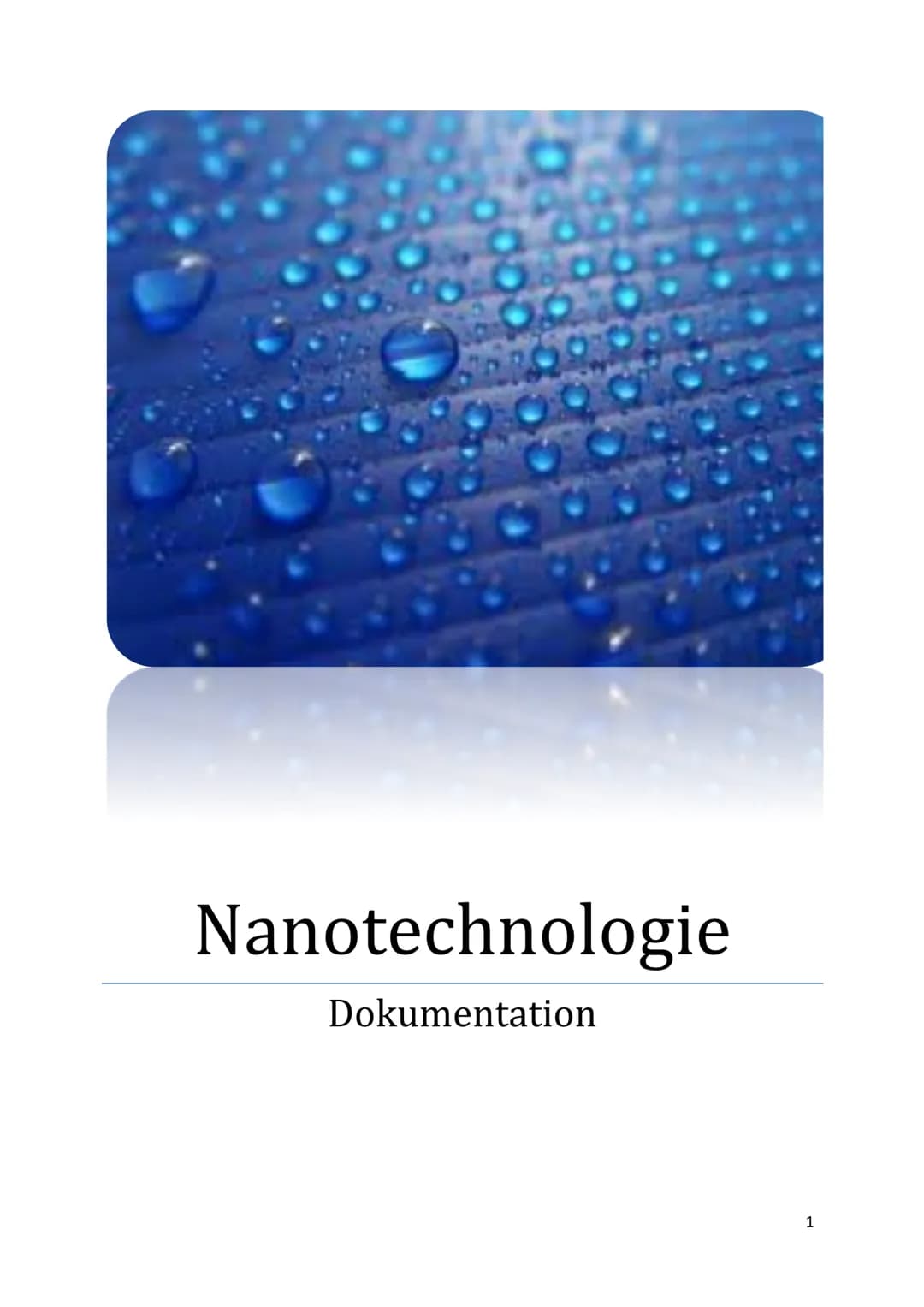 Nanotechnologie
Dokumentation
1 Inhaltsverzeichnis
Nanotechnologie
Definition...........
Die Geschichte der Nanotechnologie.
Der Lotuseffekt