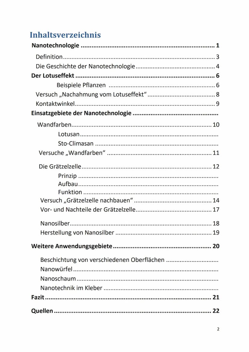 Nanotechnologie
Dokumentation
1 Inhaltsverzeichnis
Nanotechnologie
Definition...........
Die Geschichte der Nanotechnologie.
Der Lotuseffekt