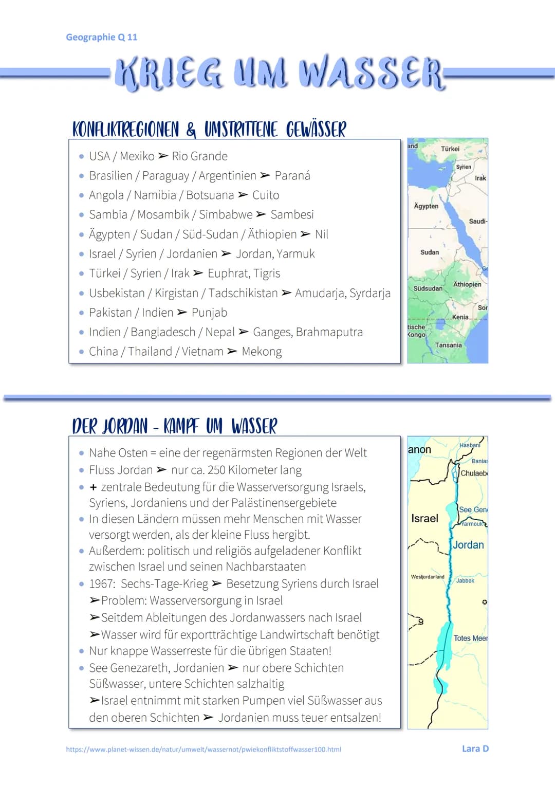 Geographie Q 11
KRIEG UM WASSER-
KONFLIKTREGIONEN & UMSTRITTENE GEWÄSSER
USA /Mexiko Rio Grande
• Brasilien / Paraguay / Argentinien ➤ Paran