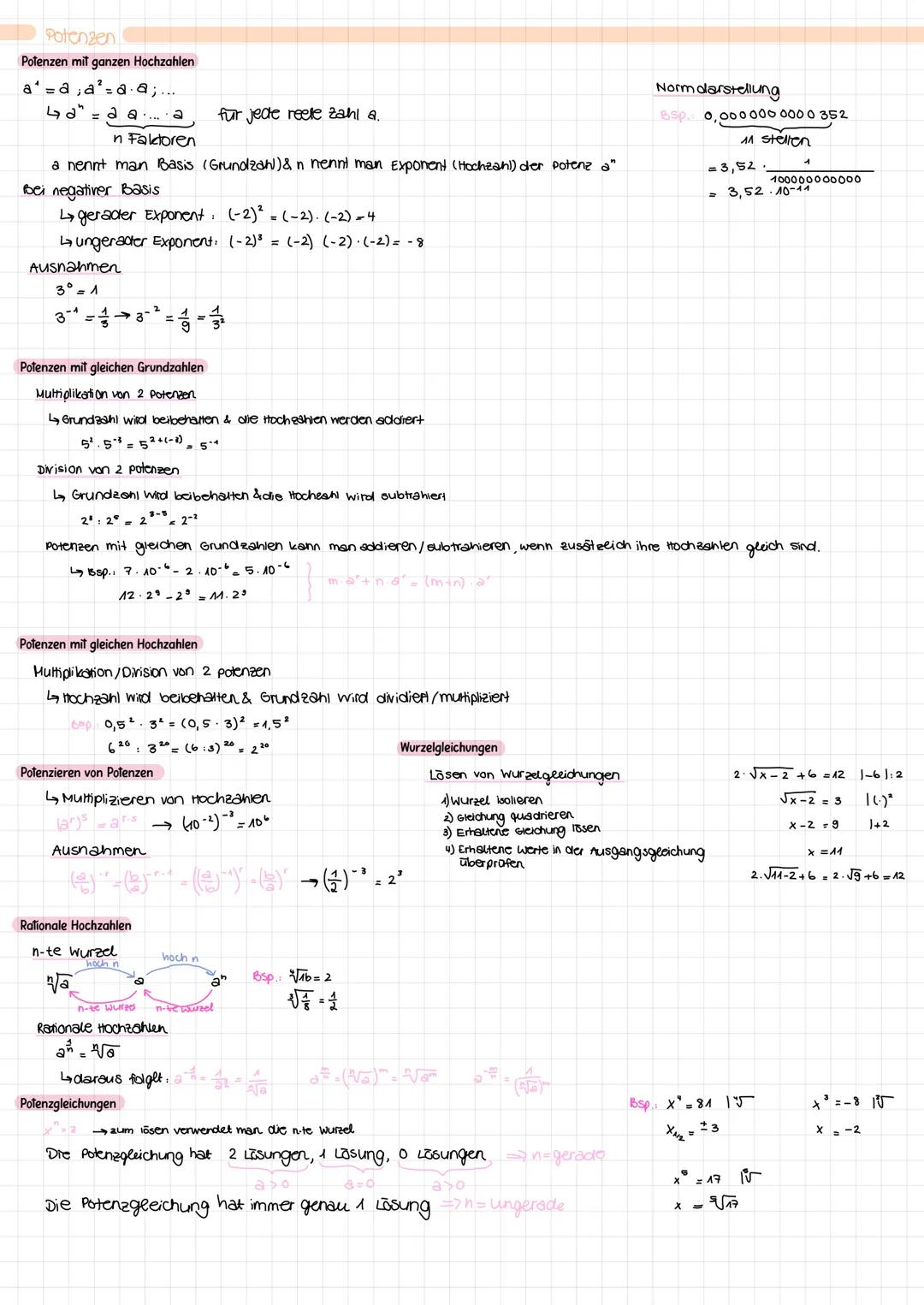 # Potenzen

Potenzen mit ganzen Hochzahlen

a' = a; a² = a.a;...

a" = a.a.a... für jede reele zahl a.

$n$ Faktoren

a nennt man Basis (Gru