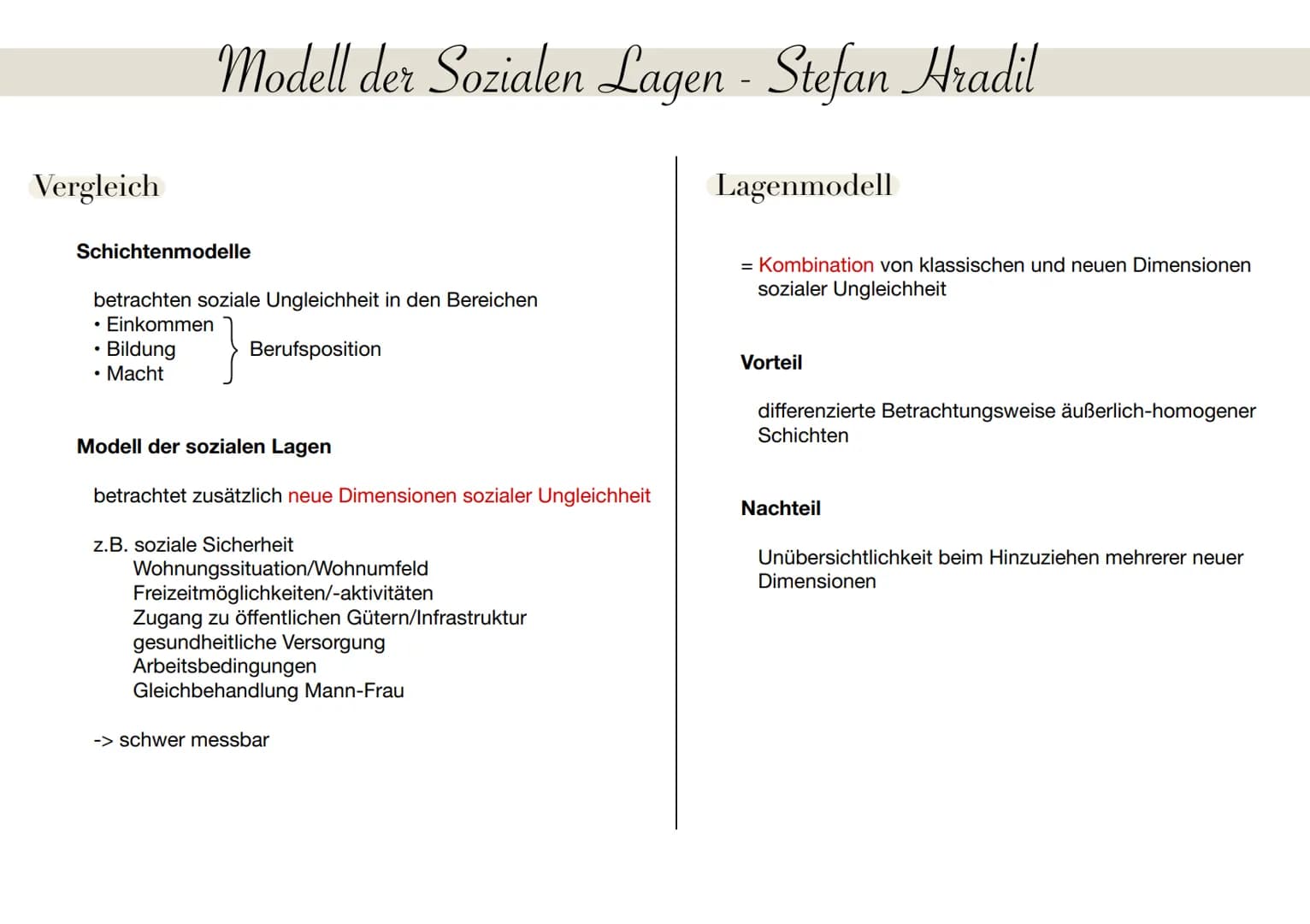 Vergleich
Schichtenmodelle
betrachten soziale Ungleichheit in den Bereichen
• Einkommen
Berufsposition
.
Modell der Sozialen Lagen - Stefan 