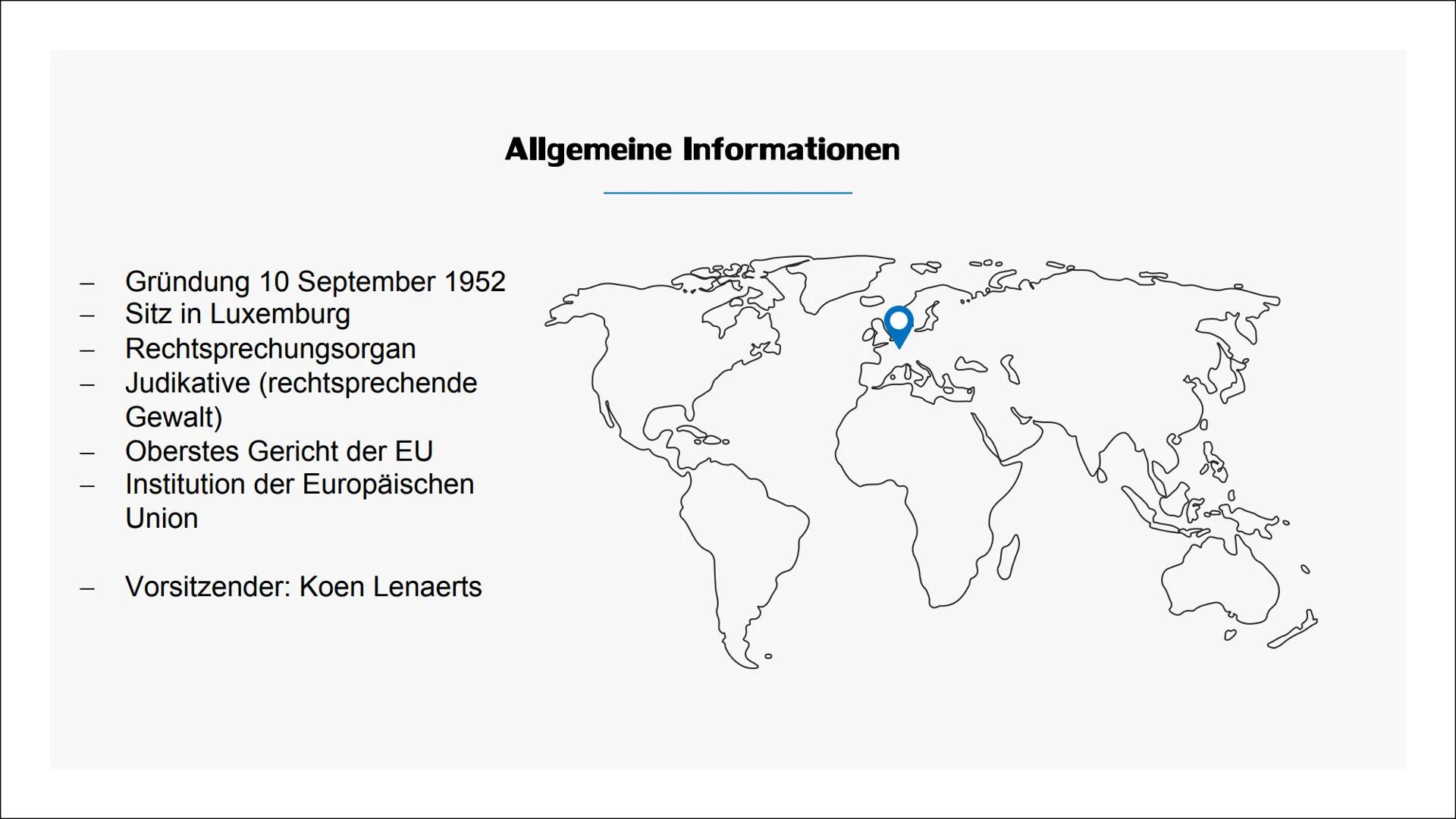 Der europäische
Gerichtshof
(EuGH) 01 Allgemeine Informationen
03 Zusammensetzung
05
Inhaltsverzeichnis
Die wichtigsten Klagearten
02 Aufgab