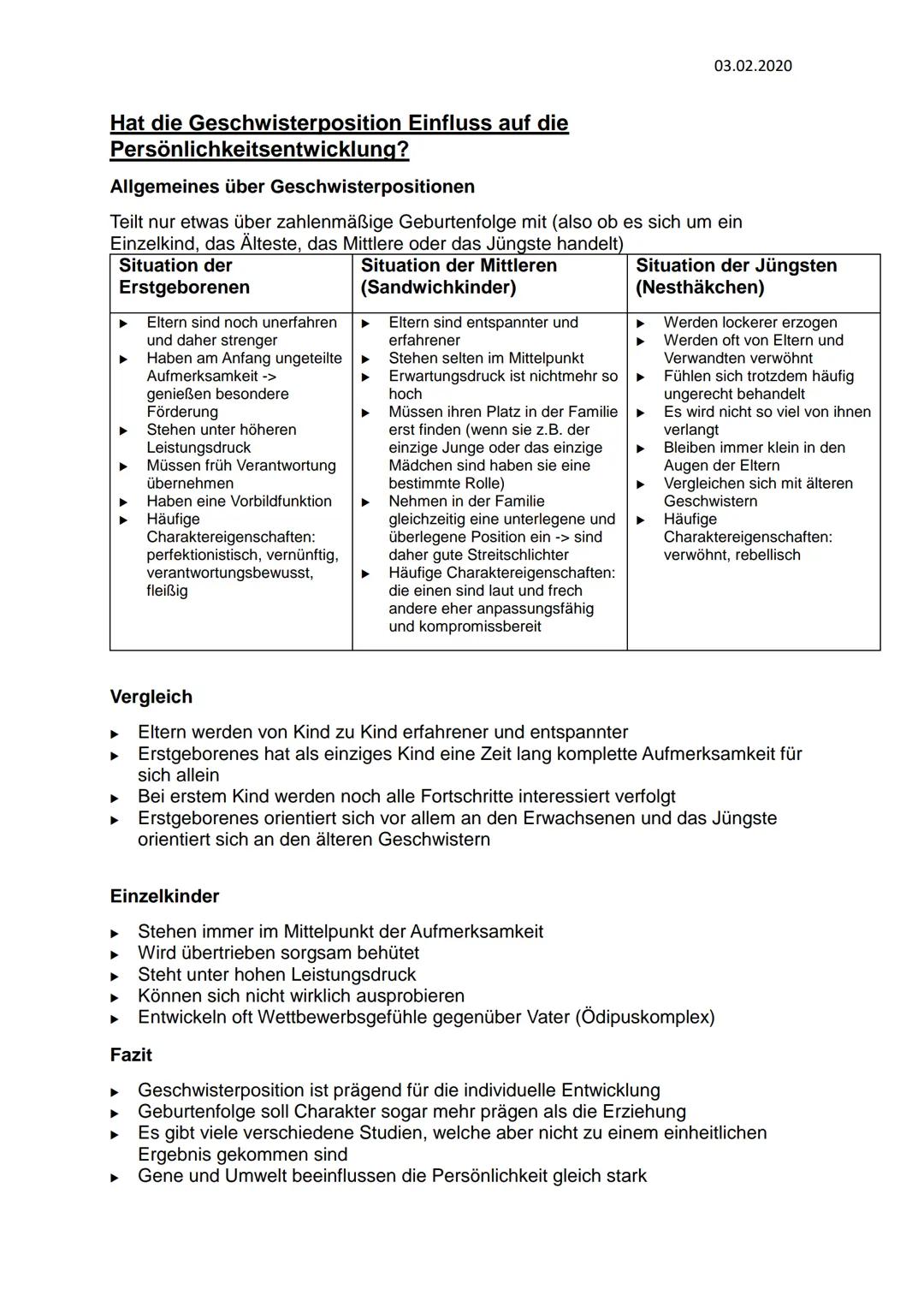 Hat die Geschwisterposition Einfluss auf die
Persönlichkeitsentwicklung?
Allgemeines über Geschwisterpositionen
Teilt nur etwas über zahlenm