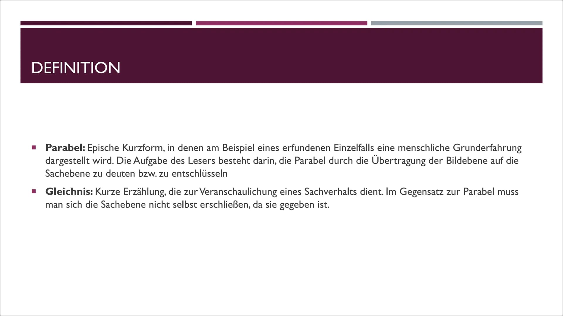 x²
PARABEL & GLEICHNIS
Gleichnisse
Der Glaube an die Wahrheit
Abenteuer der Bibel (24) Parabel: Epische Kurzform, in denen am Beispiel eines