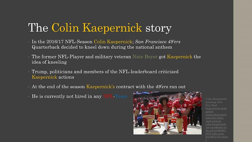 The NFL
and BLM
HI!!!
NFL
BLACK
LIVES
MATTER! Structure
The connection between the NFL and BLM
The Colin Kaepernick story
Approaches by play
