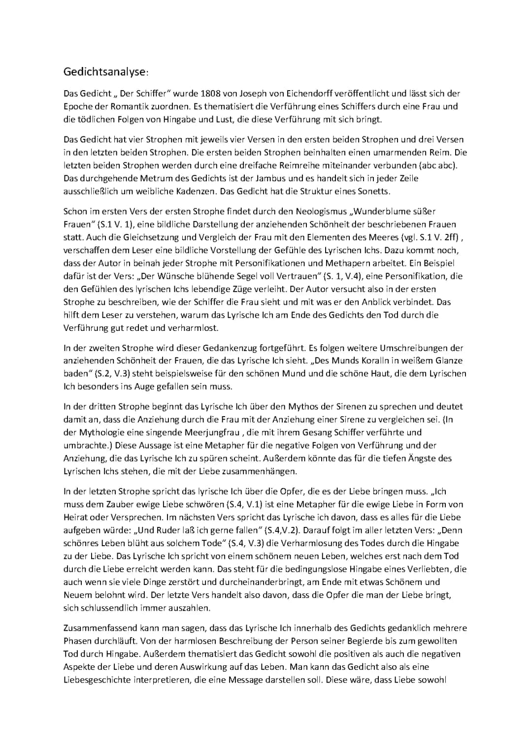 Gedichtsanalyse „Der Schiffer“ von Joseph Eichendorff