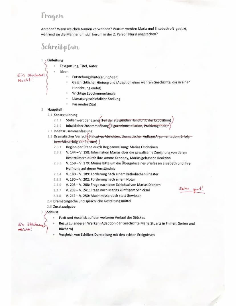 Übungsaufsatz zur Dramenanalyse 11/1
Friedrich Schiller: Maria Stuart - Auftritt 1.2
Erschließen Sie den Auftritt 1.2 aus Schillers Drama ,,