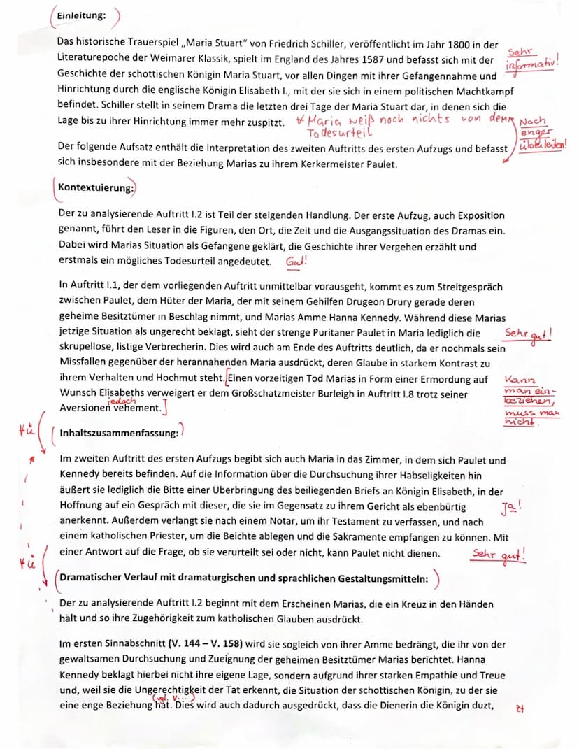 Übungsaufsatz zur Dramenanalyse 11/1
Friedrich Schiller: Maria Stuart - Auftritt 1.2
Erschließen Sie den Auftritt 1.2 aus Schillers Drama ,,
