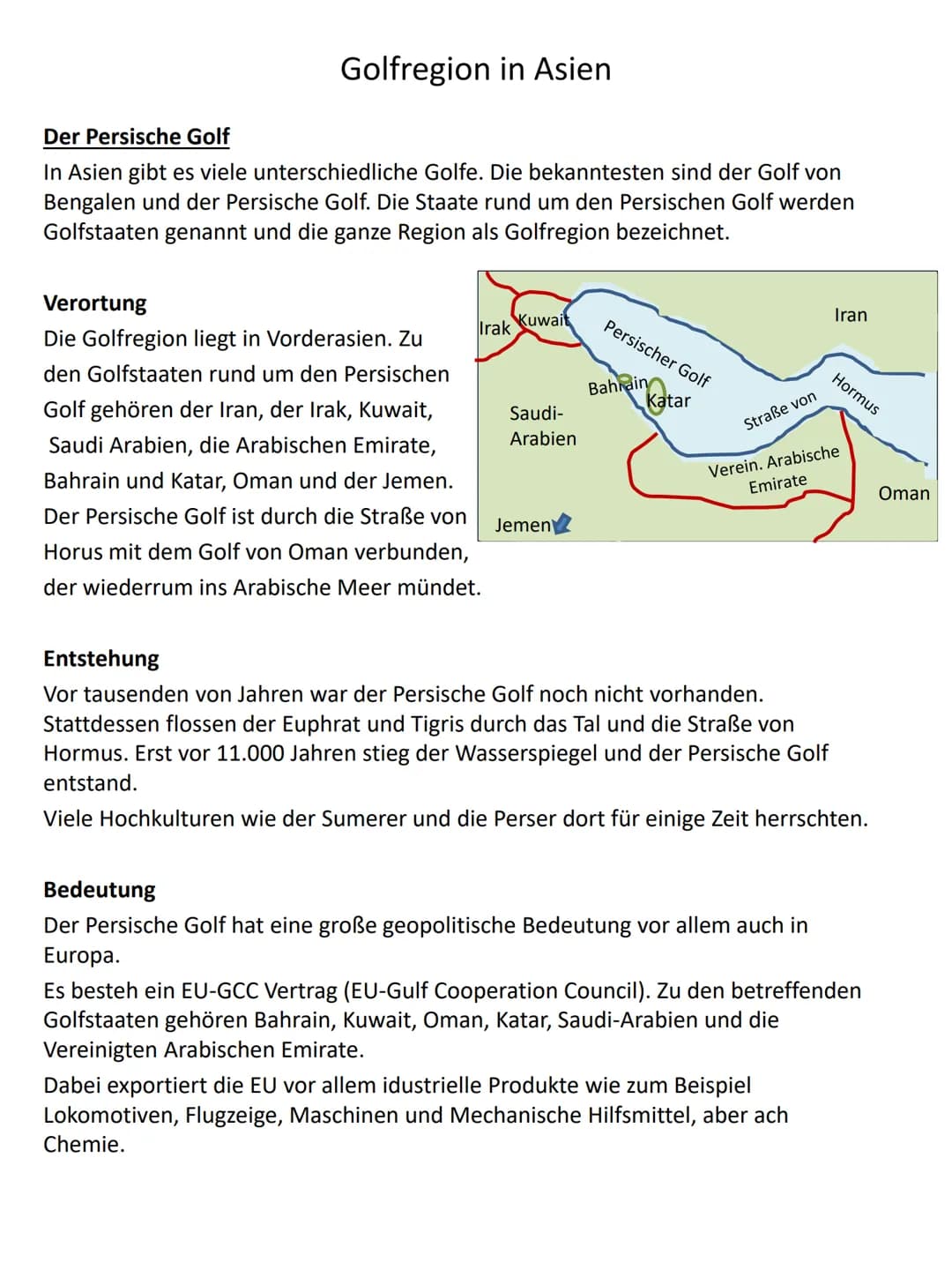 Golfregion in Asien
Der Persische Golf
In Asien gibt es viele unterschiedliche Golfe. Die bekanntesten sind der Golf von
Bengalen und der Pe