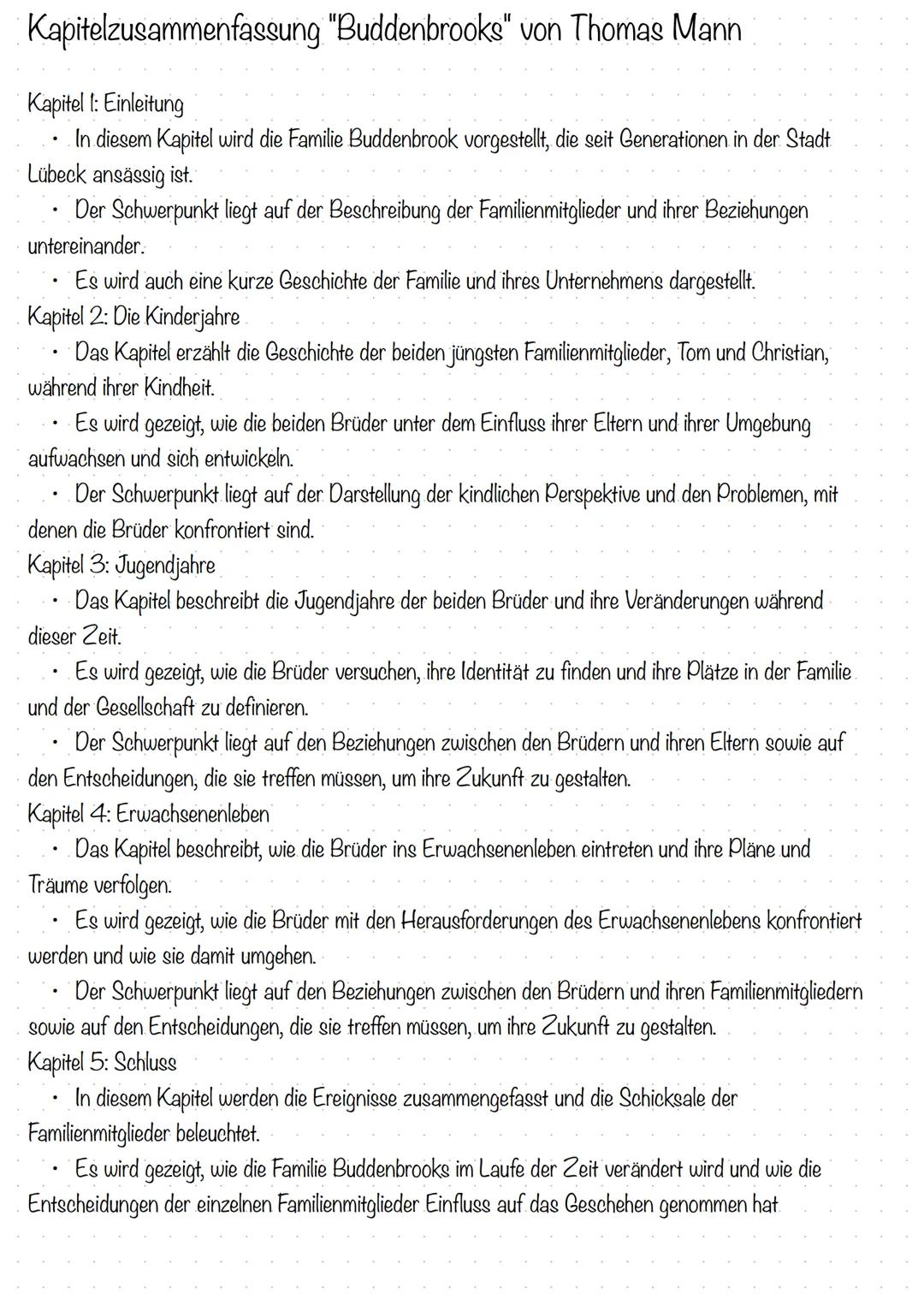 # Kapitelzusammenfassung "Buddenbrooks" von Thomas Mann

Kapitel 1: Einleitung

- In diesem Kapitel wird die Familie Buddenbrook vorgestellt