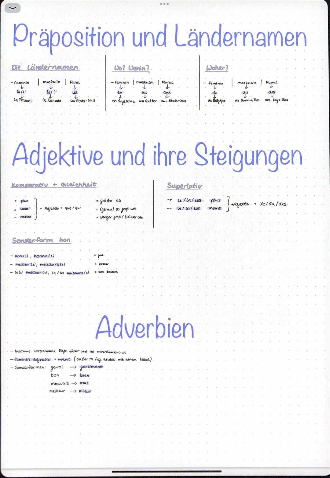 Präpositionen, Adjektive+Steigung, Adverbien