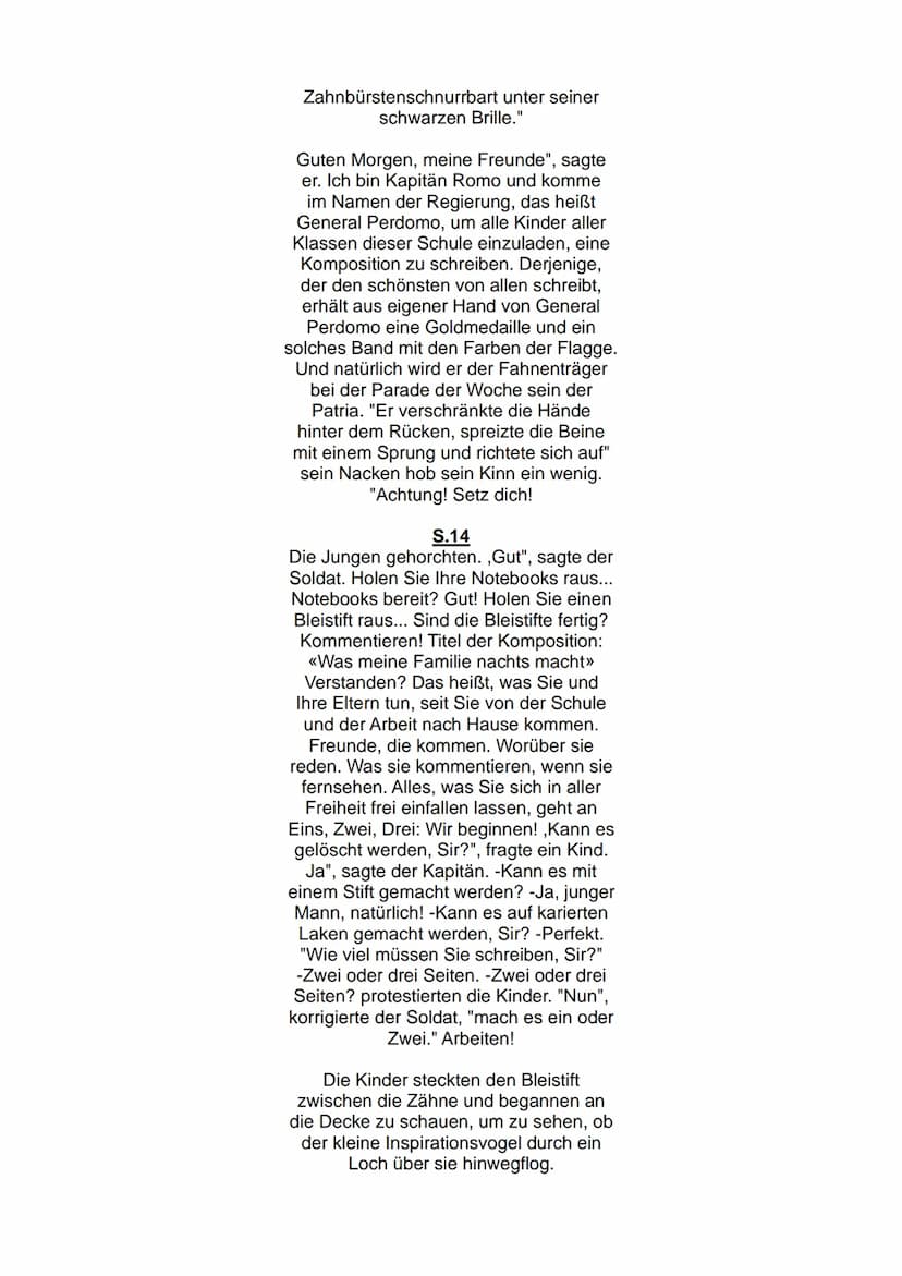 La composición
S.5
An seinem Geburtstag bekam Pedro
einen Ball geschenkt. Pedro protestierte,
weil er ein "weißes Leder mit schwarzen
Flecke