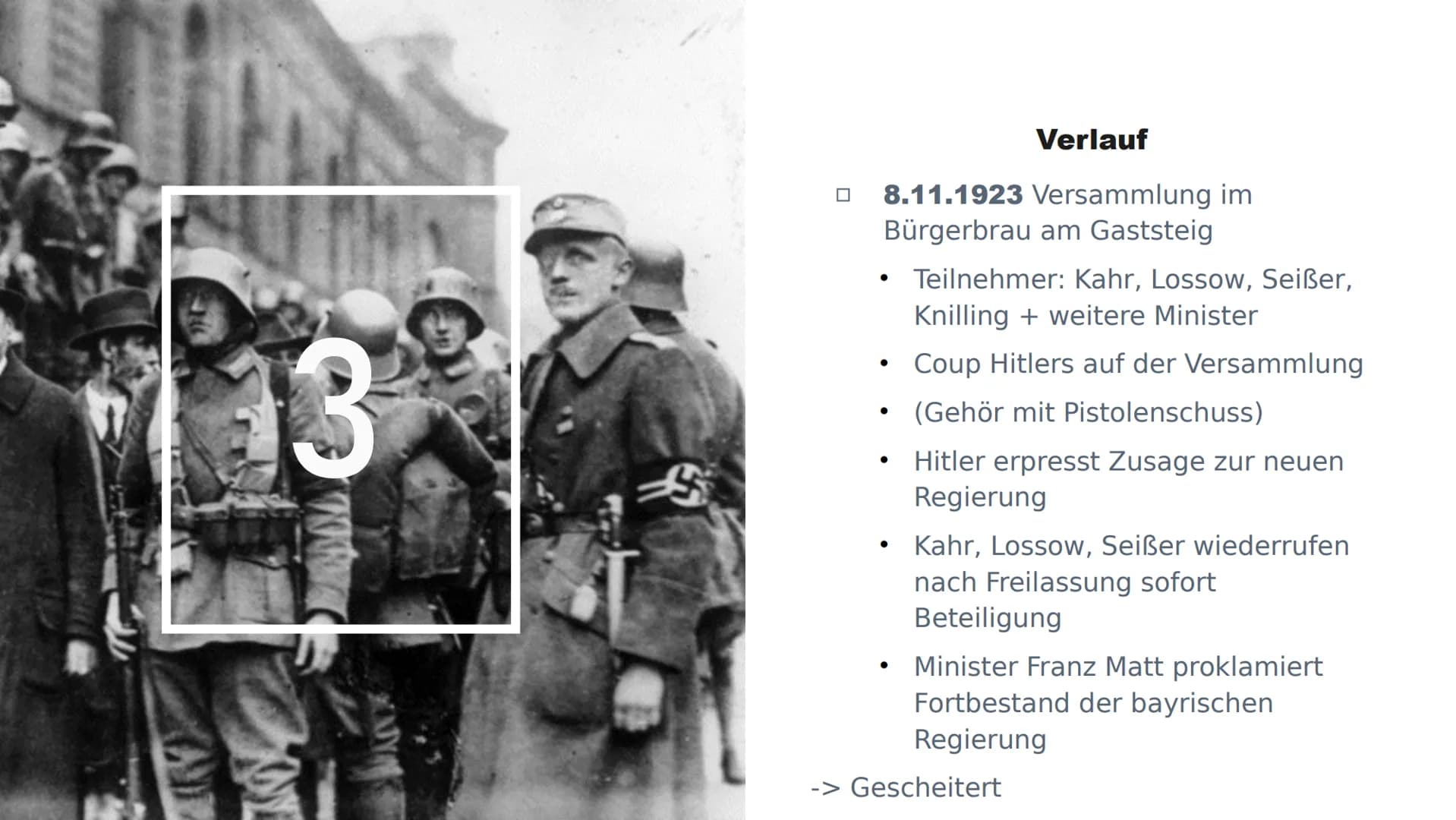Der Hitlerputsch HOLD
PR
m
6
Sendling
Gliederung
1. Allgemeines
2. Vorgeschichte
3. Verlauf des Putsches
4. Folgen und Bedeutung
5. Quelle A