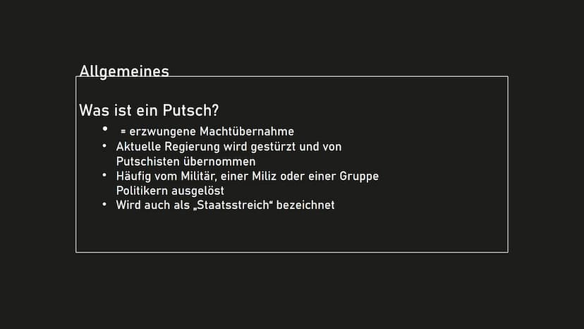 Der Hitlerputsch HOLD
PR
m
6
Sendling
Gliederung
1. Allgemeines
2. Vorgeschichte
3. Verlauf des Putsches
4. Folgen und Bedeutung
5. Quelle A