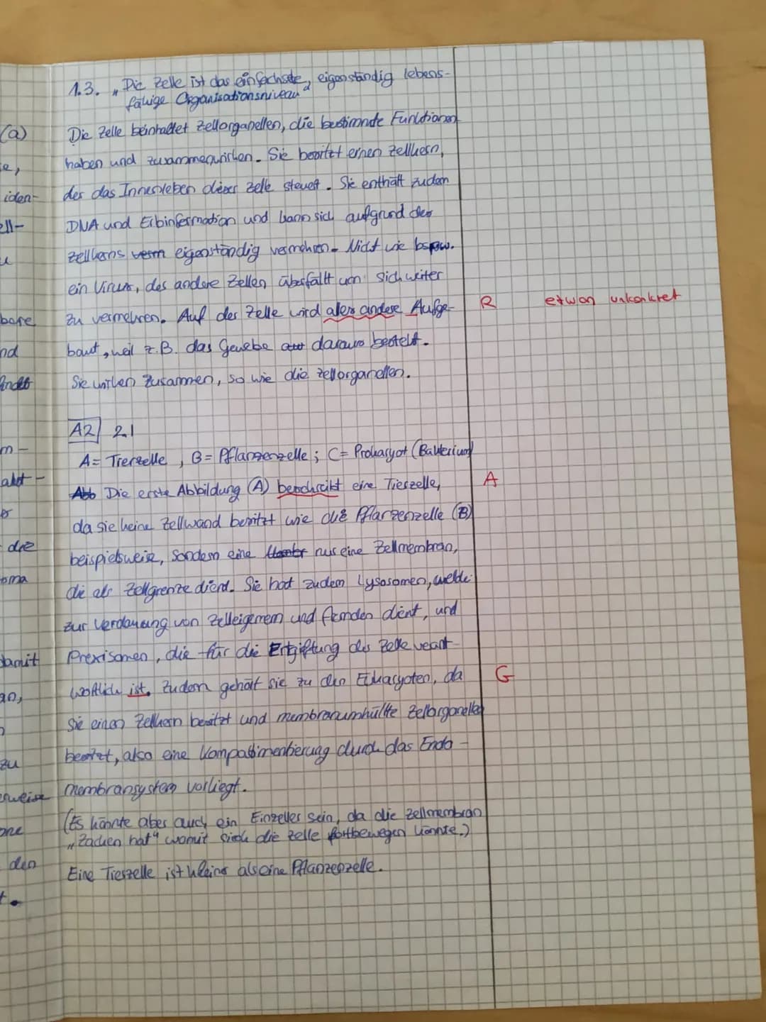 Aufgabenstellungen:
a)
1. Thema: Organisationsebenen des Lebendigen / Das Lichtmikroskop
1.1. Erläutern Sie bezugnehmend auf Abbildung 1.1 (