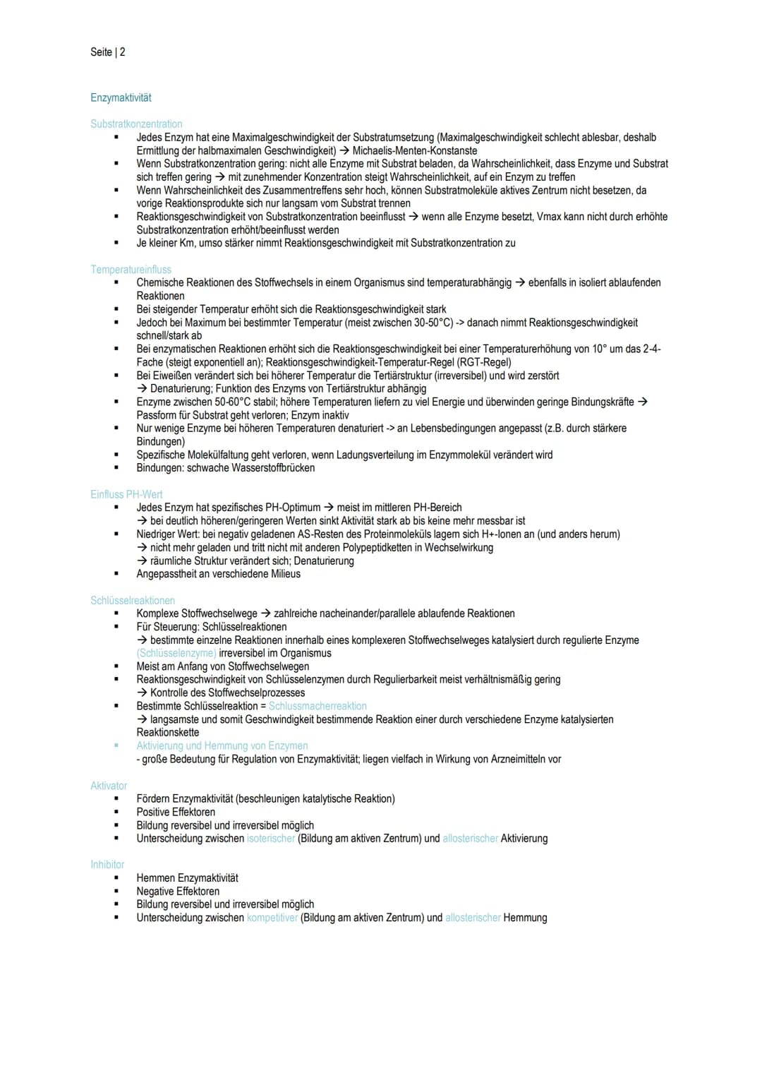 Seite | 1
Enzymatik
Biokatalysatoren
.
II.
III.
Wirkgruppen
I.
■
Anderes
Wirkungsweise
■
Sind aus Biomolekülen aufgebaut
Stoffwechselprozess