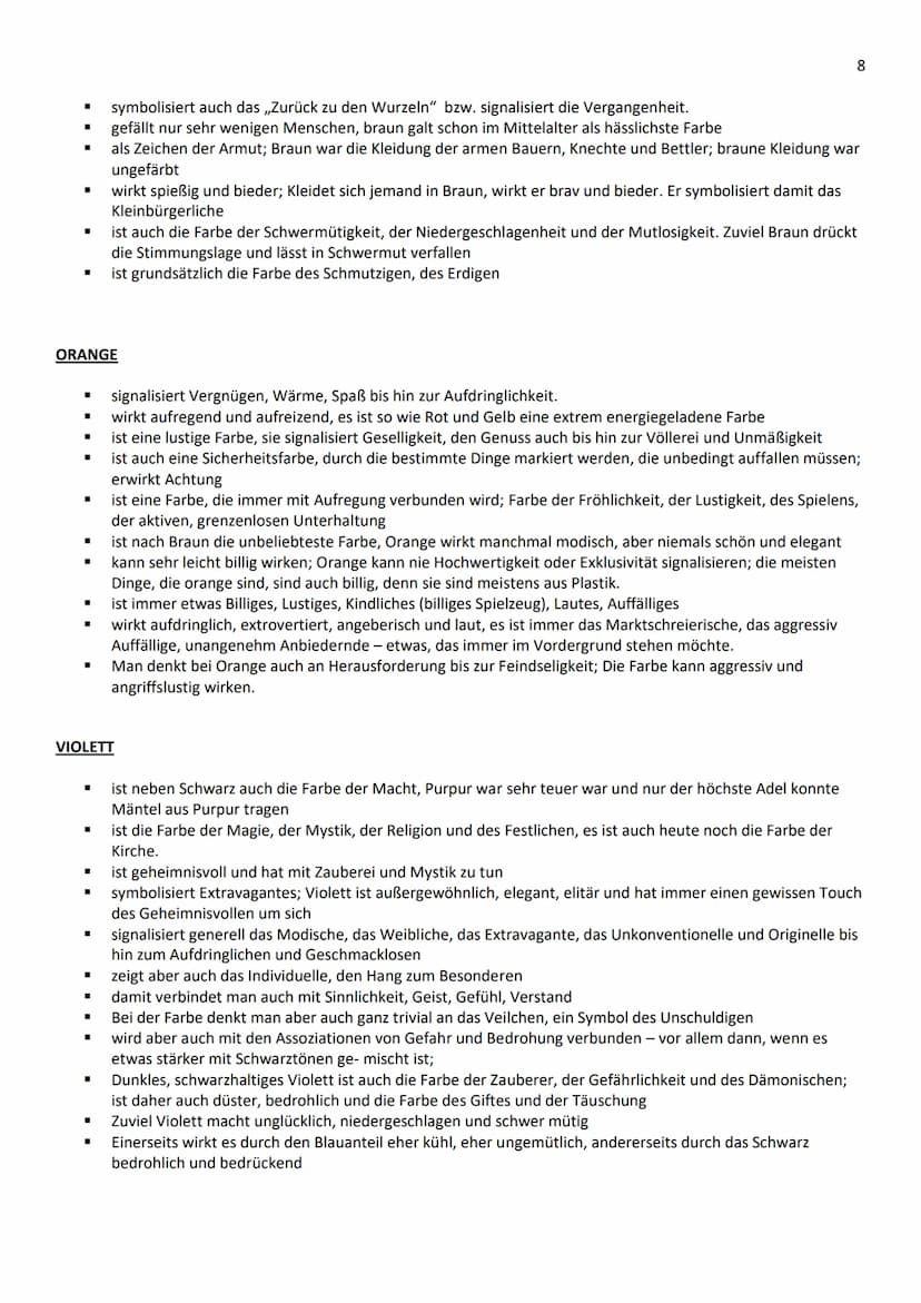 Inhaltsverzeichnis
Adjektive für Beschreibungen/Erster Eindruck.
Farbenpsychologie (Kurzfassung).
Farbenpsychologie (ausführlich)
Formenlehr