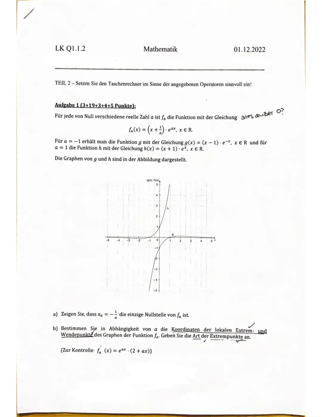 LK Q1.1.2
HILFSMITTELFREIER TEIL-Kein Taschenrechner, keine Formelsammlung, max. 30 Minuten!
Aufgabe 1 (3+3+3 Punkte):
Bestimmen Sie jeweils