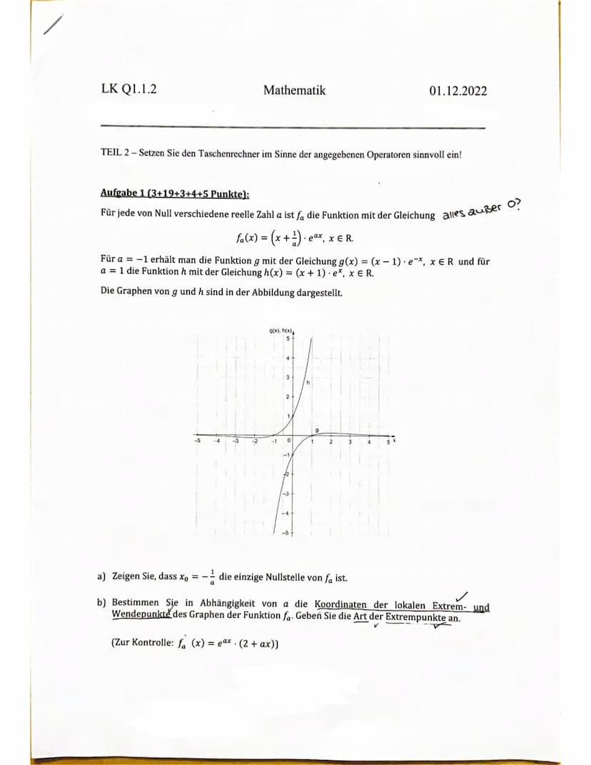LK Q1.1.2
HILFSMITTELFREIER TEIL-Kein Taschenrechner, keine Formelsammlung, max. 30 Minuten!
Aufgabe 1 (3+3+3 Punkte):
Bestimmen Sie jeweils