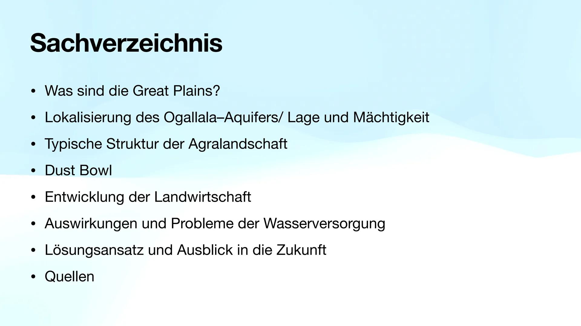 # Die Great Plains (USA)
Salma, Kevi, Meryem

100° W # Sachverzeichnis

- Was sind die Great Plains?
- Lokalisierung des Ogallala-Aquifers/ 