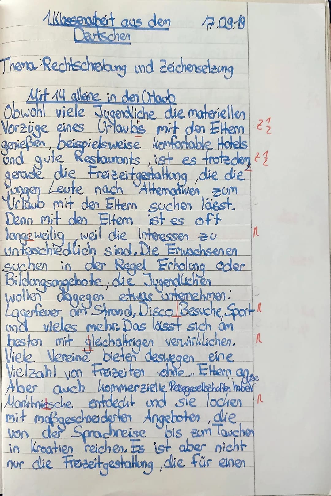 Franziskanergymnasium Kreuzburg
1. Klassenarbeit aus dem Deutschen
Klasse 8e
17.09.2019
Thema: Rechtschreibung, Zeichensetzung
1. Diktat (50