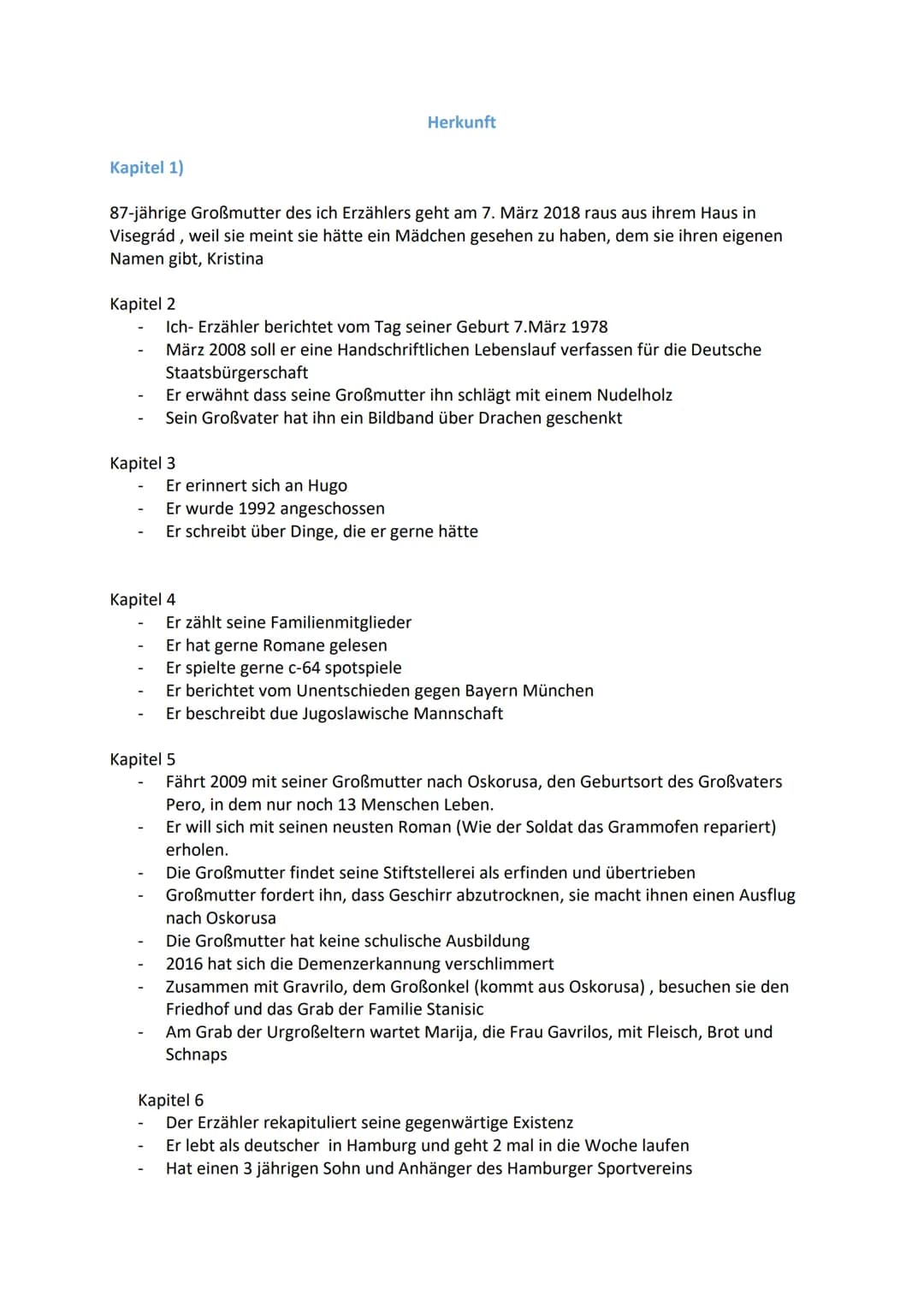 Kapitel 1)
87-jährige Großmutter des ich Erzählers geht am 7. März 2018 raus aus ihrem Haus in
Visegrád, weil sie meint sie hätte ein Mädche