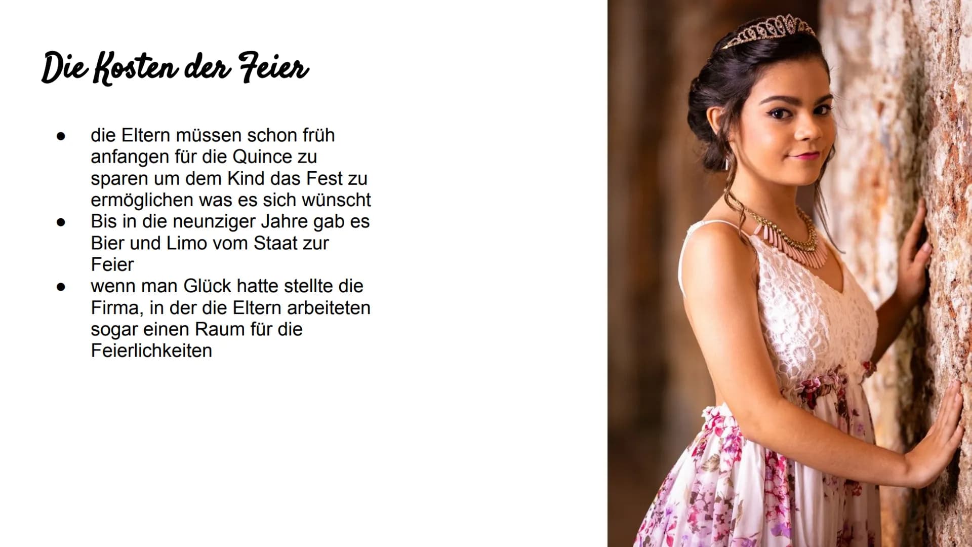 Quinceañera Gliederung
Definition
Woher kommt der Brauch?
Wie wird gefeiert?
Die Kosten der Feier
Moderne Zeiten
Fazit
Quellenangaben Defini