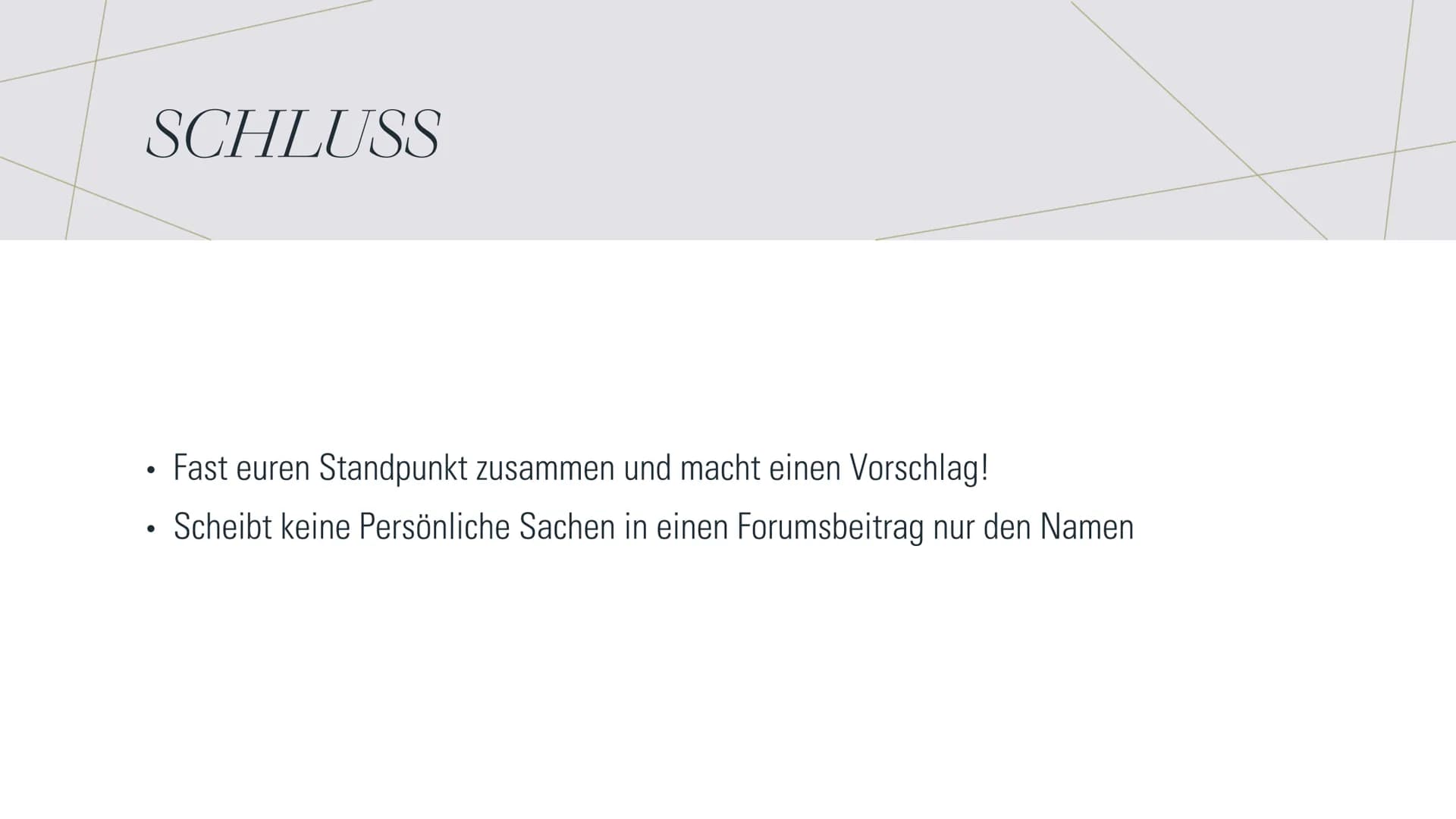 ARGUMENTATION
SCHREIBEN MEINUNG
●
●
●
Nennt im eurem Text frühzeitig eure
Meinung!
Formuliere deutlich deinen Standpunkt!
So Formulierst du 