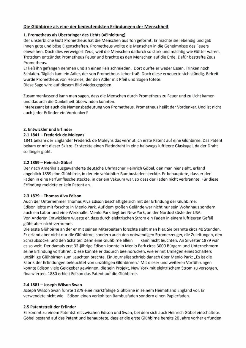 Die Glühbirne als eine der bedeutendsten Erfindungen der Menschheit
1. Prometheus als Überbringer des Lichts (=Einleitung)
Der unsterbliche 