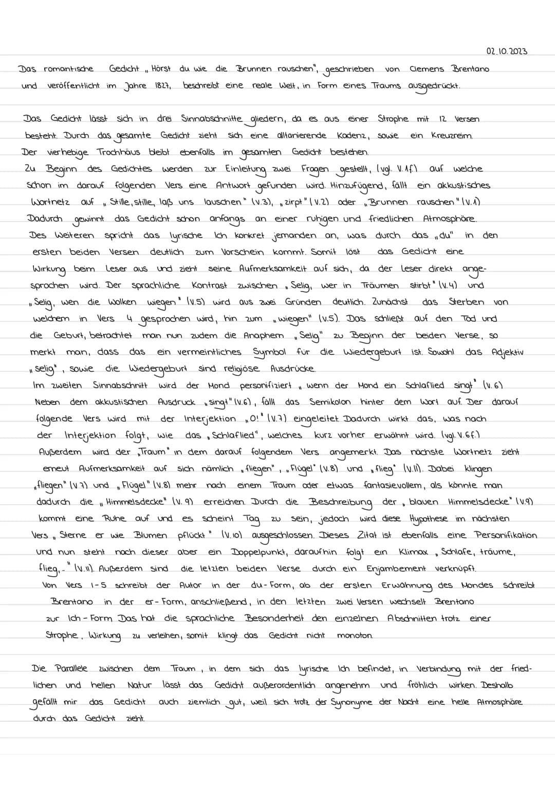 Analysieren und interpretieren Sie das vorliegende Gedicht und ordnen
Sie es begründet der Epoche der Romantik zu.
Clemens Brentano (1778-18