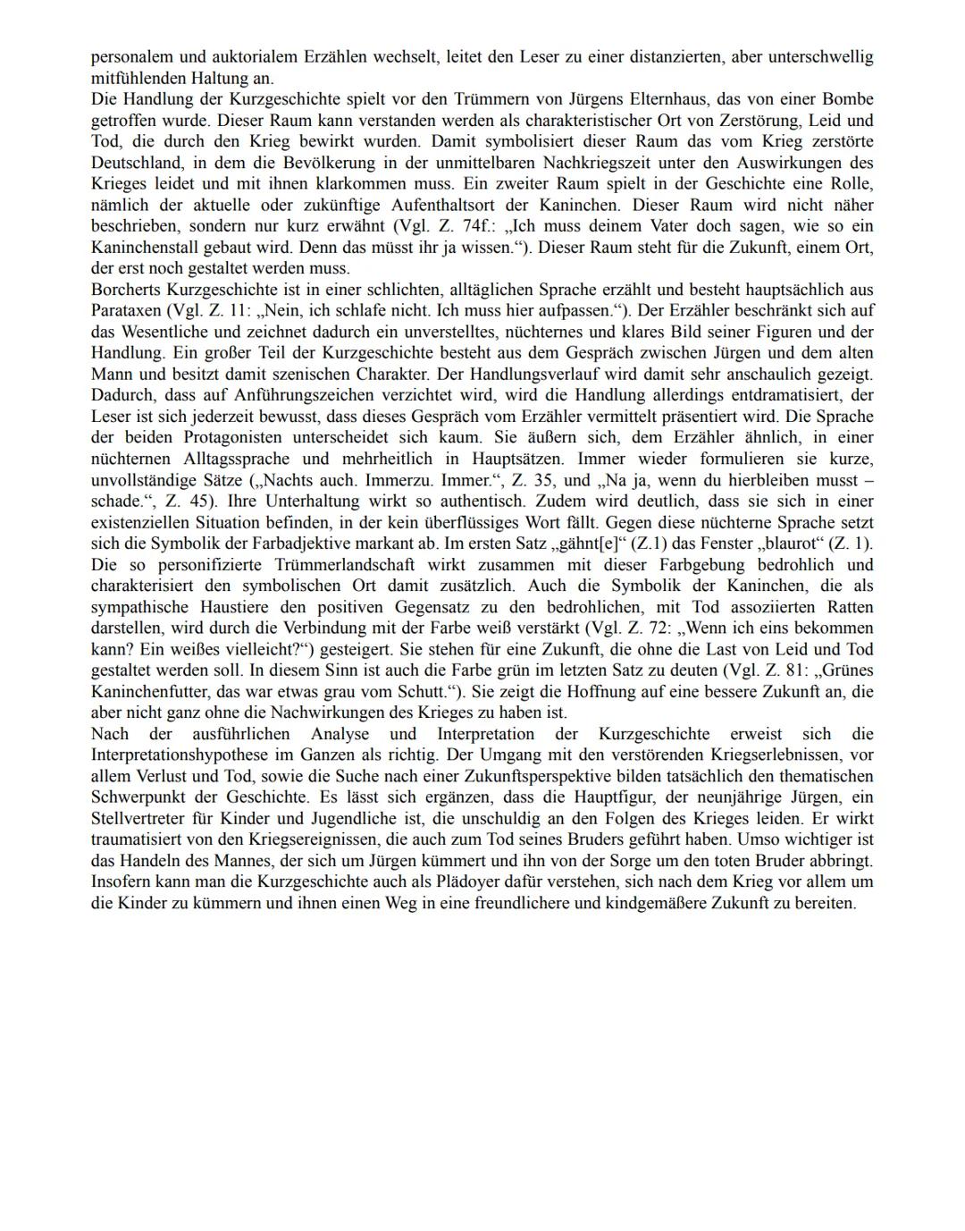 Jugendliche nach 1945 im Spiegel literarischer Texte
Deutung der Kurzgeschichte Nachts schlafen die Ratten doch von Wolfgang Borchert
Die Ku