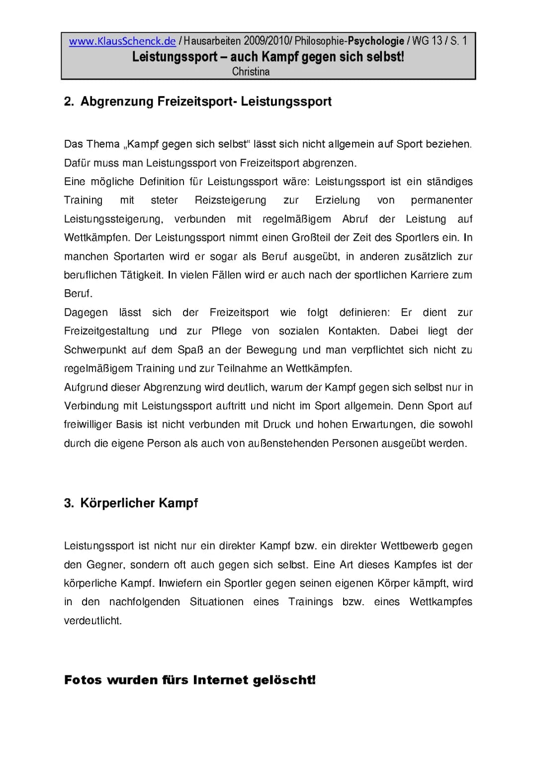 Leistungssport - auch Kampf gegen sich selbst