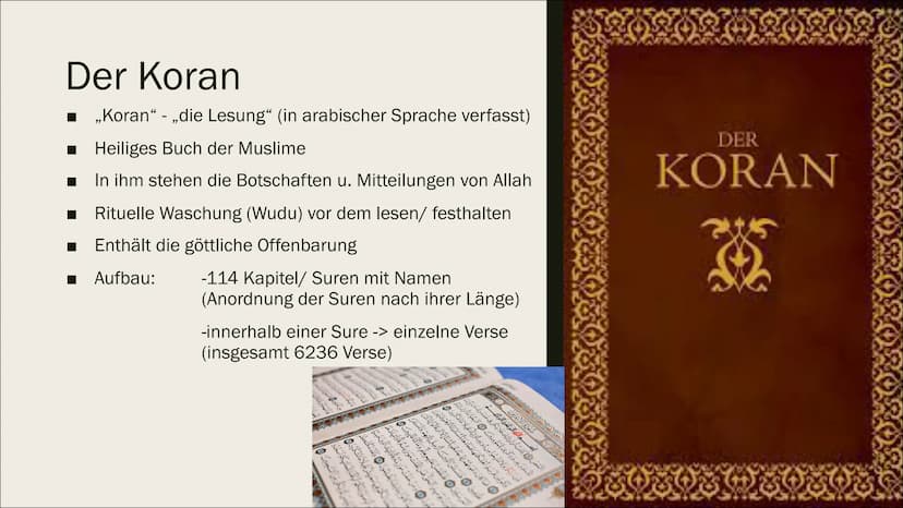DIE GRUNDSÄTZE
DES ISLAMS Übersicht
■ Allgemeine Informationen
Der Koran
■ Die 5 Säulen des Islams + 6 Grundsätze
■ Prophet der Muslime
■ He