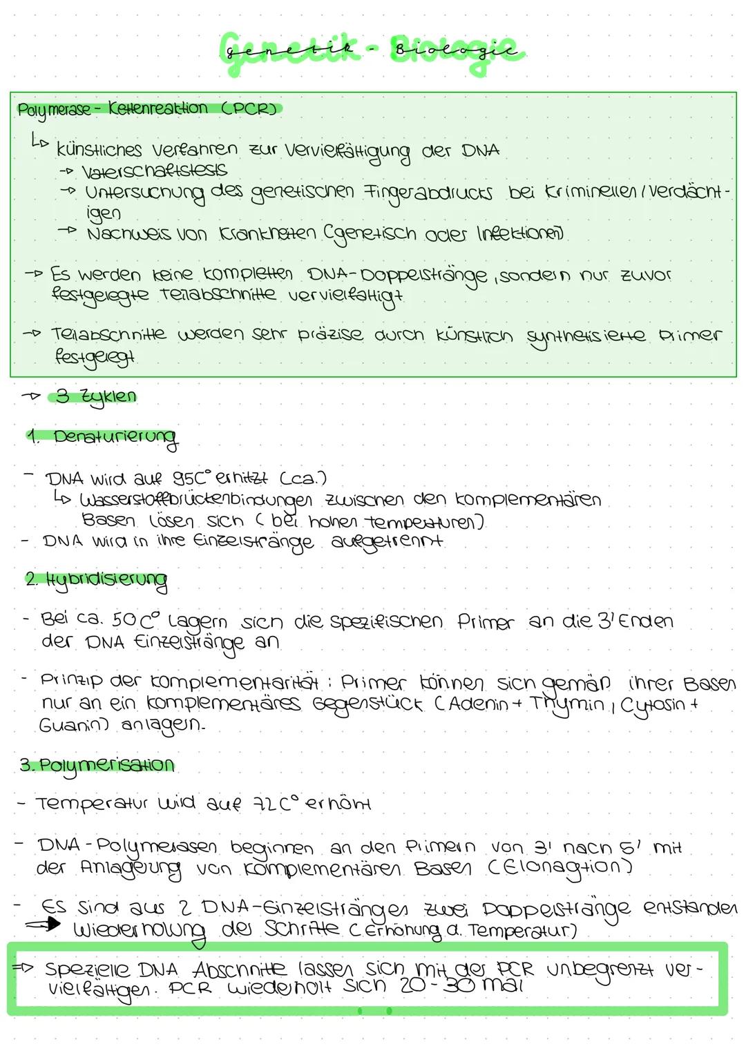 genetik - Biologi
Polymerase - Kettenreaktion (PCR)
künstliches verfahren zur Vervielfältigung der DNA
Vaterschaftstests
Untersuchung des ge