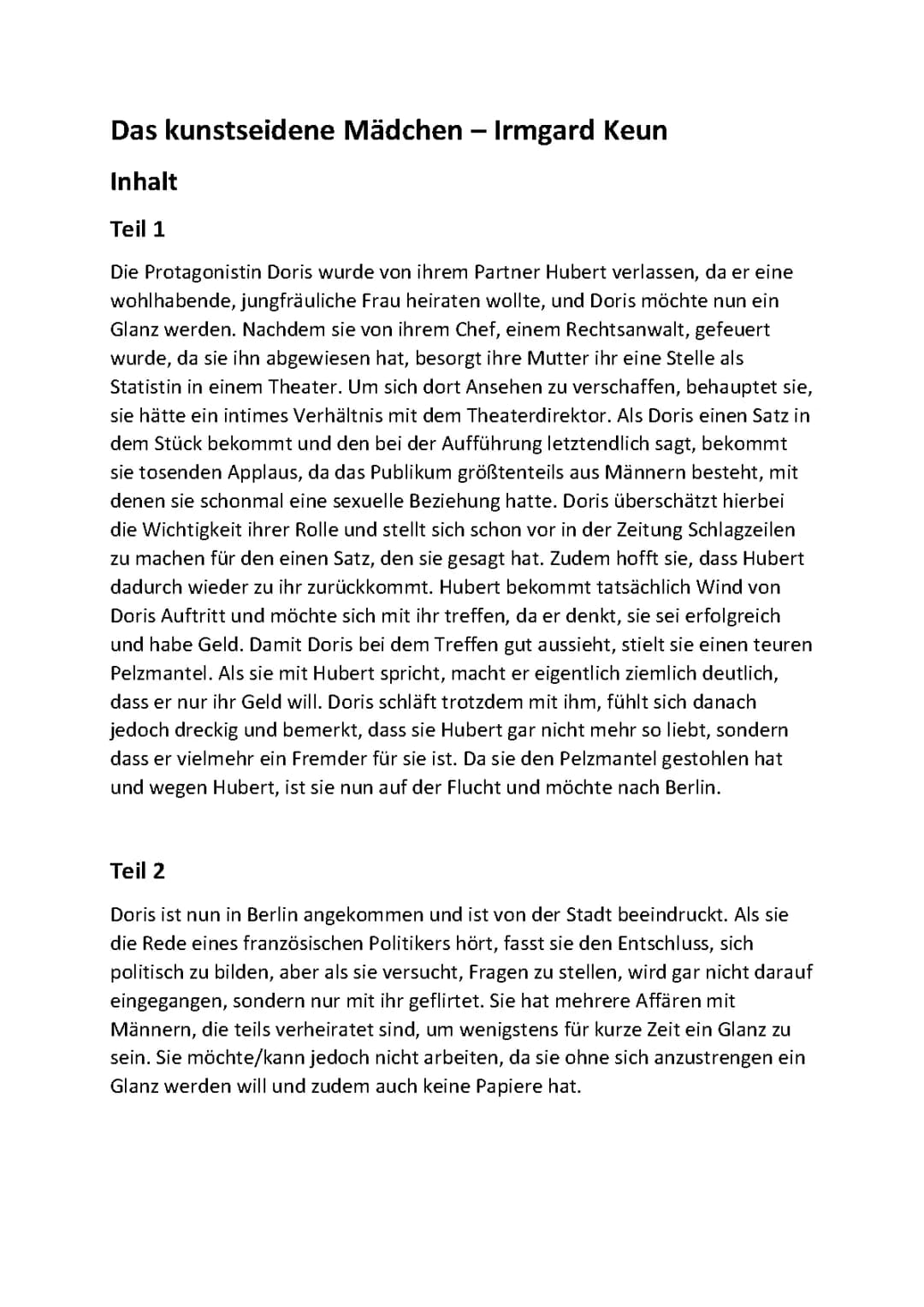 Das kunstseidene Mädchen Zusammenfassung PDF + Analyse: Alle Kapitel, Figuren & Klausur