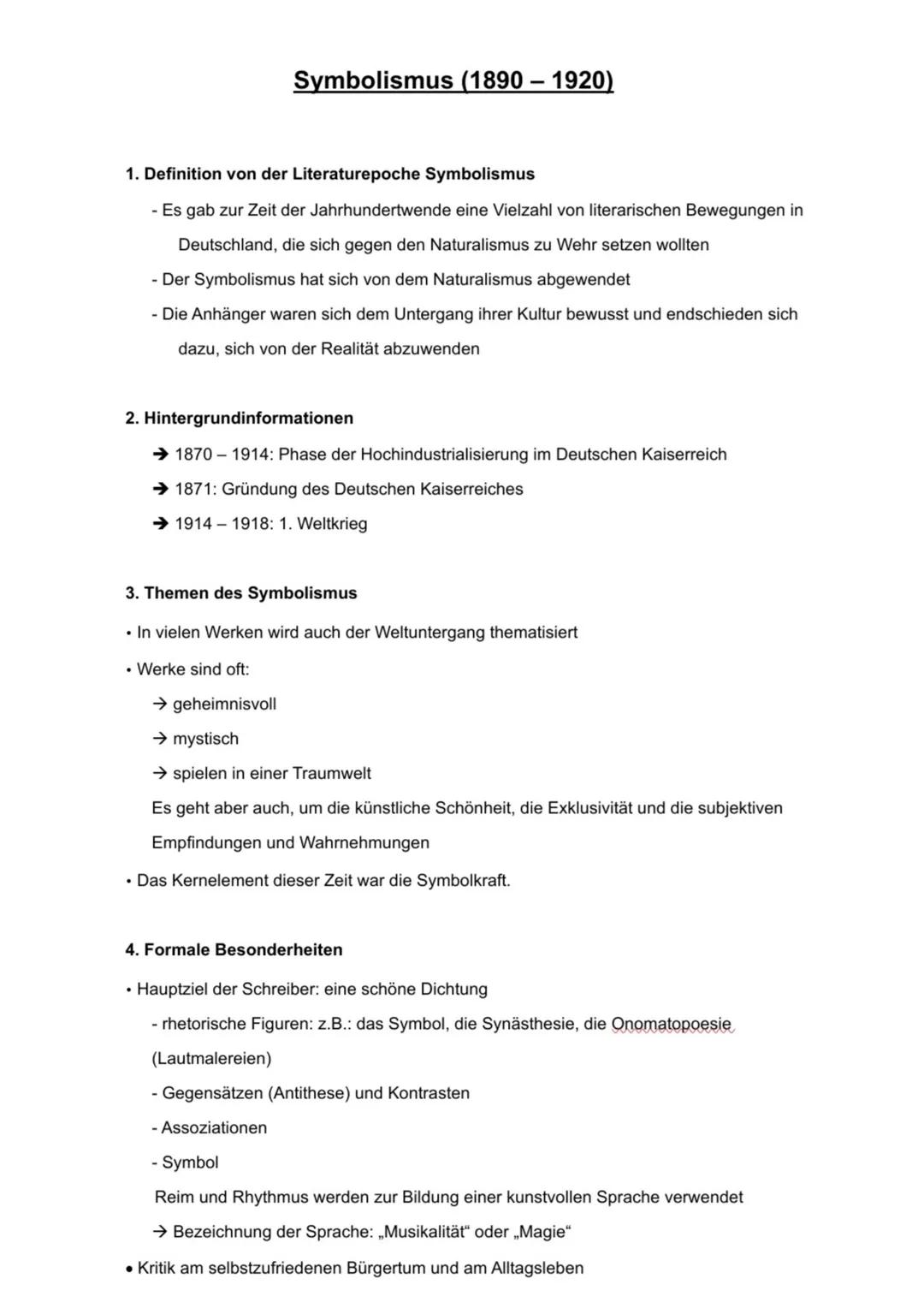 Symbolismus (1890 – 1920)
1. Definition von der Literaturepoche Symbolismus
- Es gab zur Zeit der Jahrhundertwende eine Vielzahl von literar