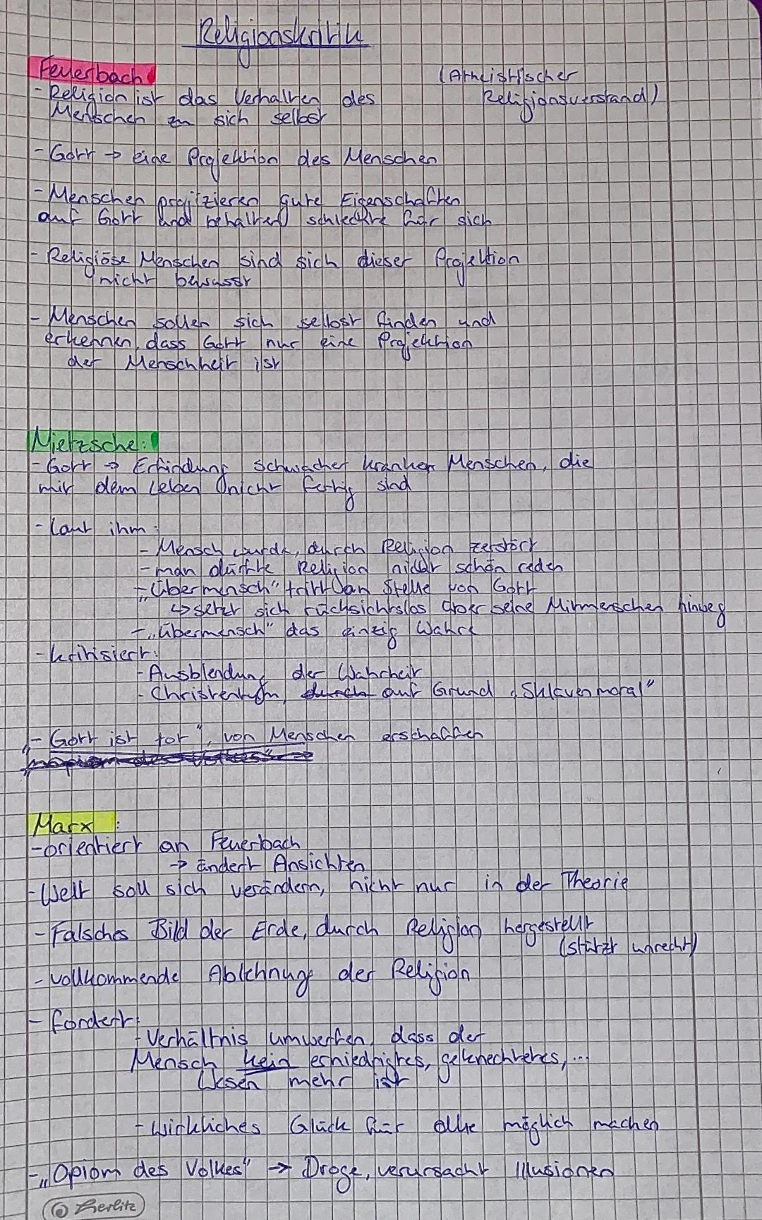 Feuerbach, Nietzsche und Marx Religionskritik einfach erklärt