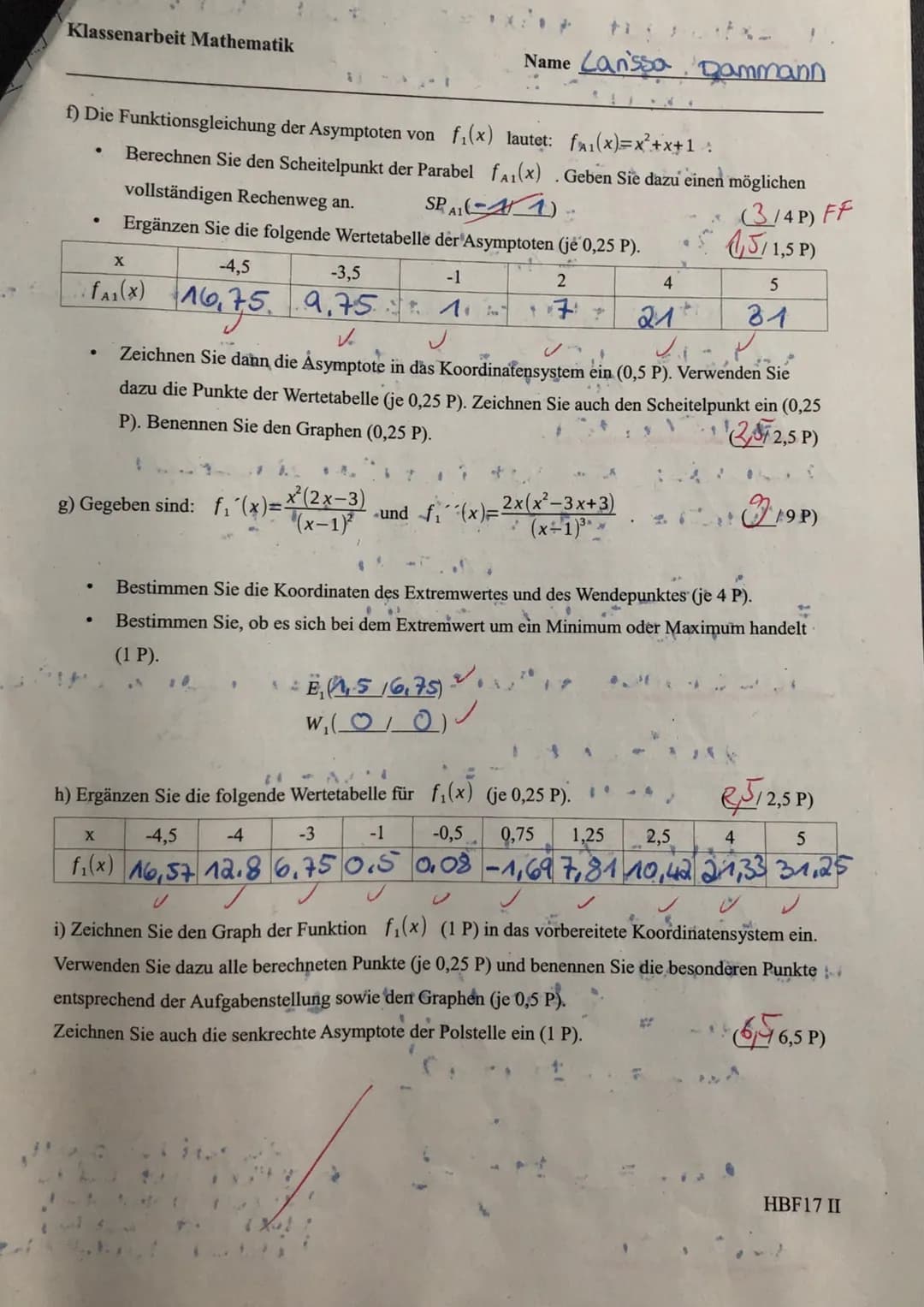 Klassenarbeit Mathematik
gebrochenrationale Funktionen
Punkte: 775/73 P Note: 1
>
Xp=
Nachweis: f
Berechnen Sie auf einem Rechenblatt. Ohne 