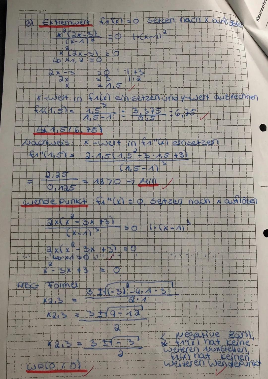Klassenarbeit Mathematik
gebrochenrationale Funktionen
Punkte: 775/73 P Note: 1
>
Xp=
Nachweis: f
Berechnen Sie auf einem Rechenblatt. Ohne 