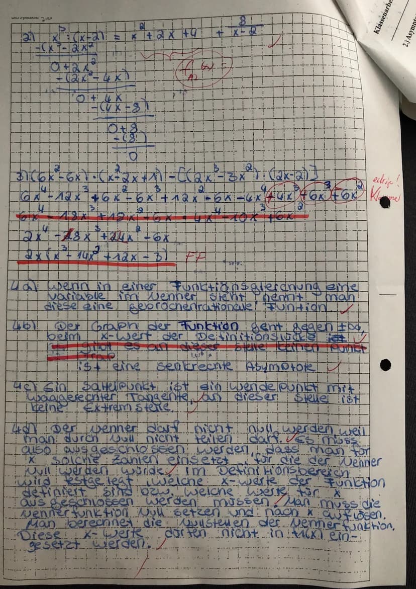 Klassenarbeit Mathematik
gebrochenrationale Funktionen
Punkte: 775/73 P Note: 1
>
Xp=
Nachweis: f
Berechnen Sie auf einem Rechenblatt. Ohne 