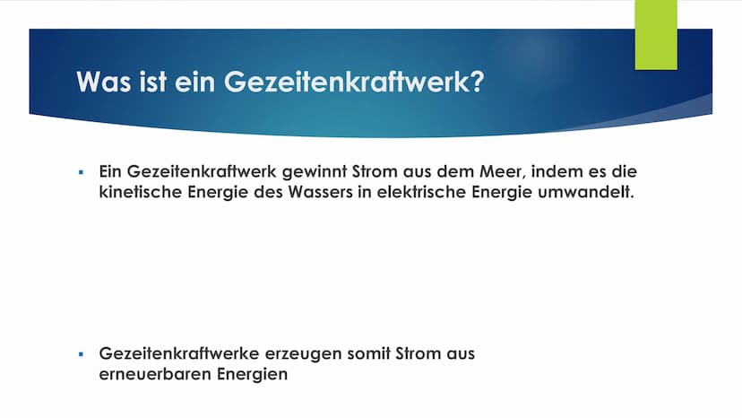 Gezeitenkraftwerke
15.12.2017
LAURA SOPHIE / LEONIE ●
●
●
Agenda
Was ist ein Gezeitenkraftwerk?
Wie funktioniert ein Gezeitenkraftwerk?
Vor-