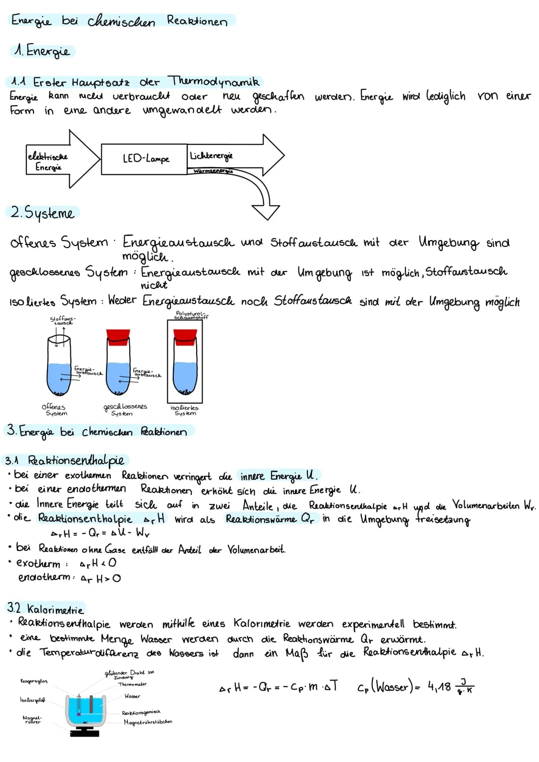 Energie bei chemischen Reaktionen
1. Energie
1.1 Erster Hauptsatz der Thermodynamik
Energie kann
rucht verbraucht
Oder
neu geschaffen werden