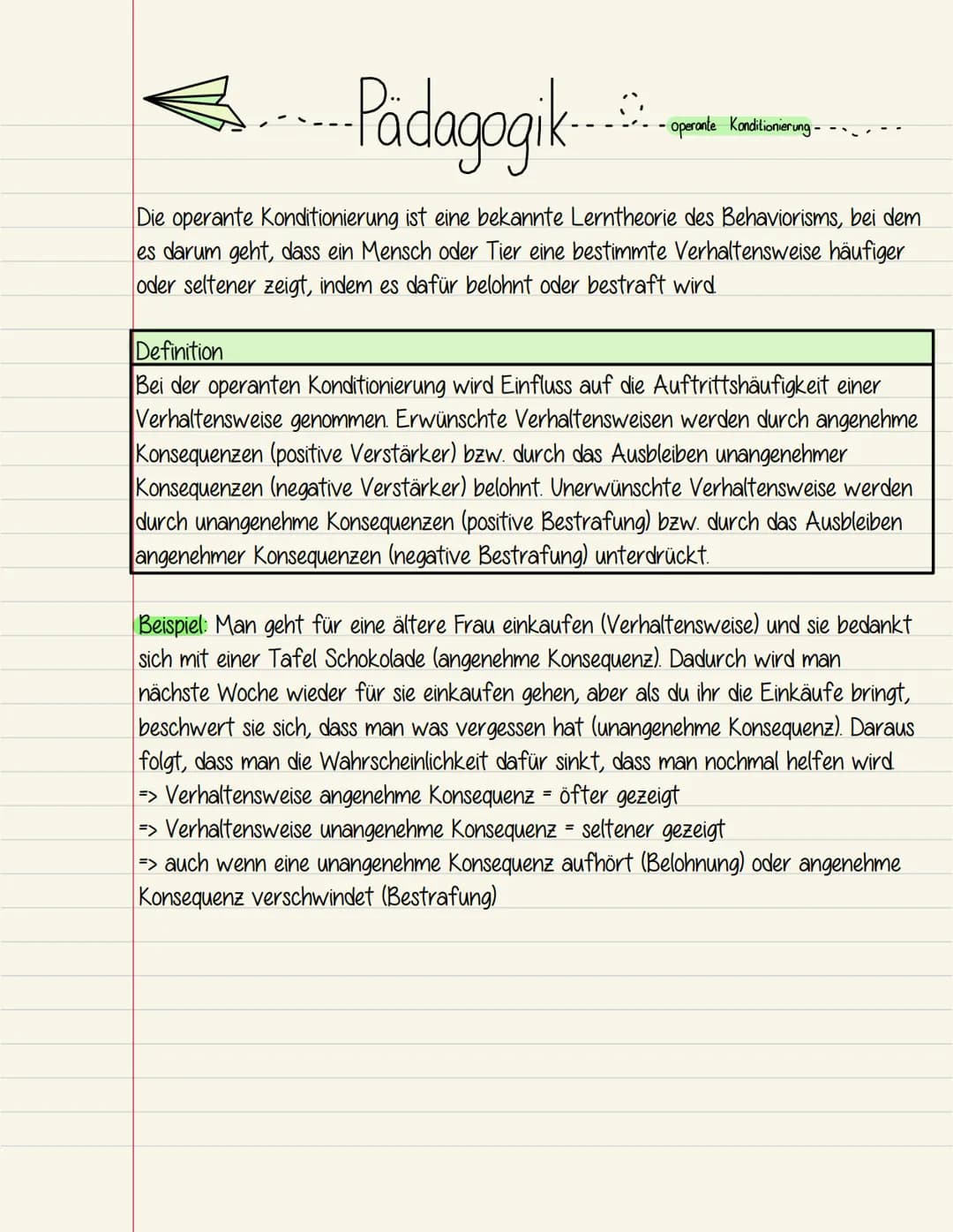... Pädagogik
Die operante Konditionierung ist eine bekannte Lerntheorie des Behaviorisms, bei dem
es darum geht, dass ein Mensch oder Tier 