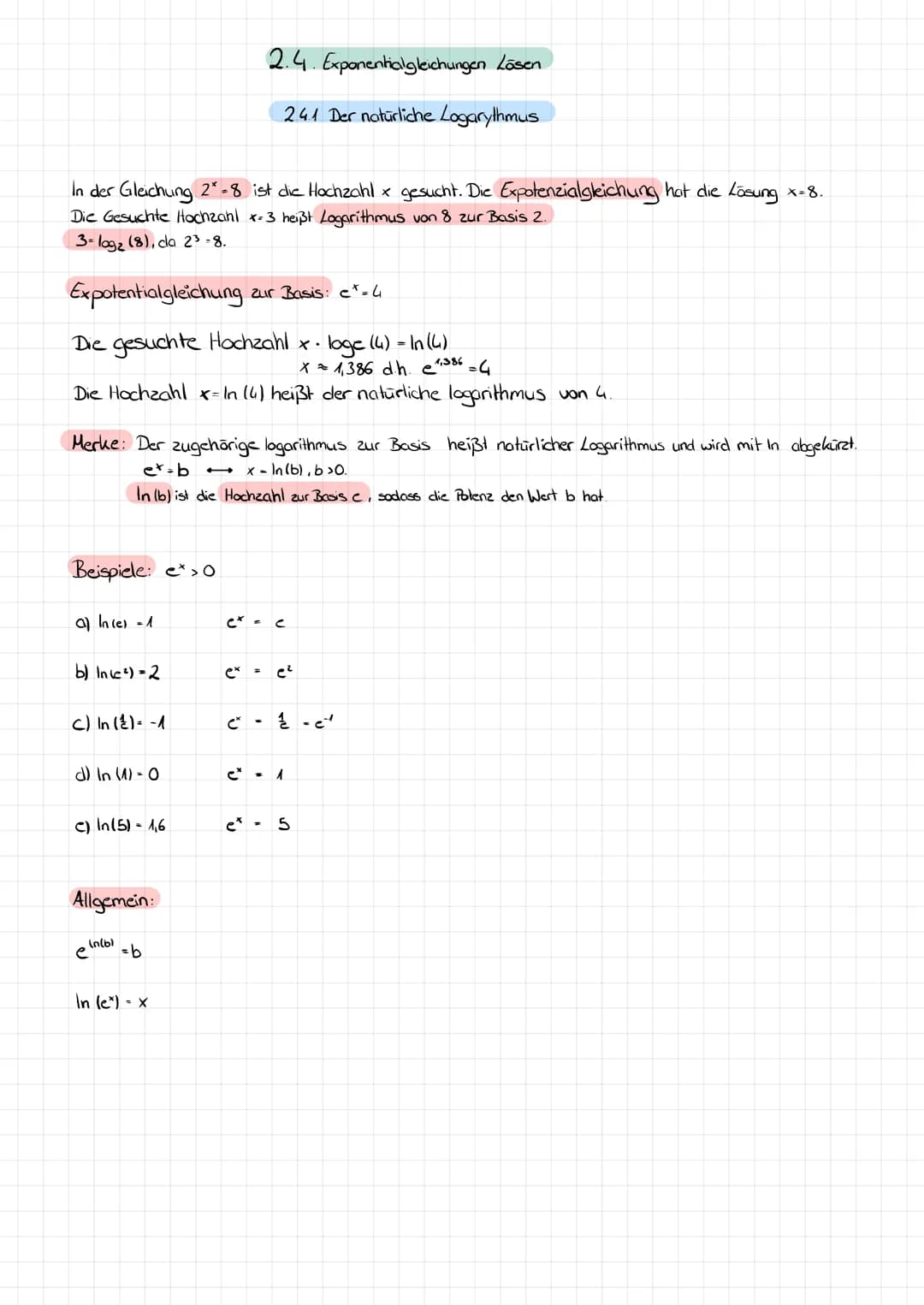 In der Gleichung 2*-8 ist die Hochzahl x gesucht. Die Expotenzialgleichung hat die Lösung x=8.
Die Gesuchte Hochzahl x=3 heißt Logarithmus v