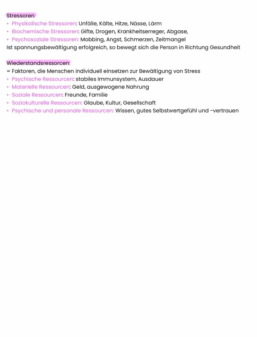 Stressoren
Physikalische Stressoren: Unfälle, Kälte, Hitze, Nässe, Lärm
• Biochemische Stressoren: Gifte, Drogen, Krankheitserreger, Abgase,