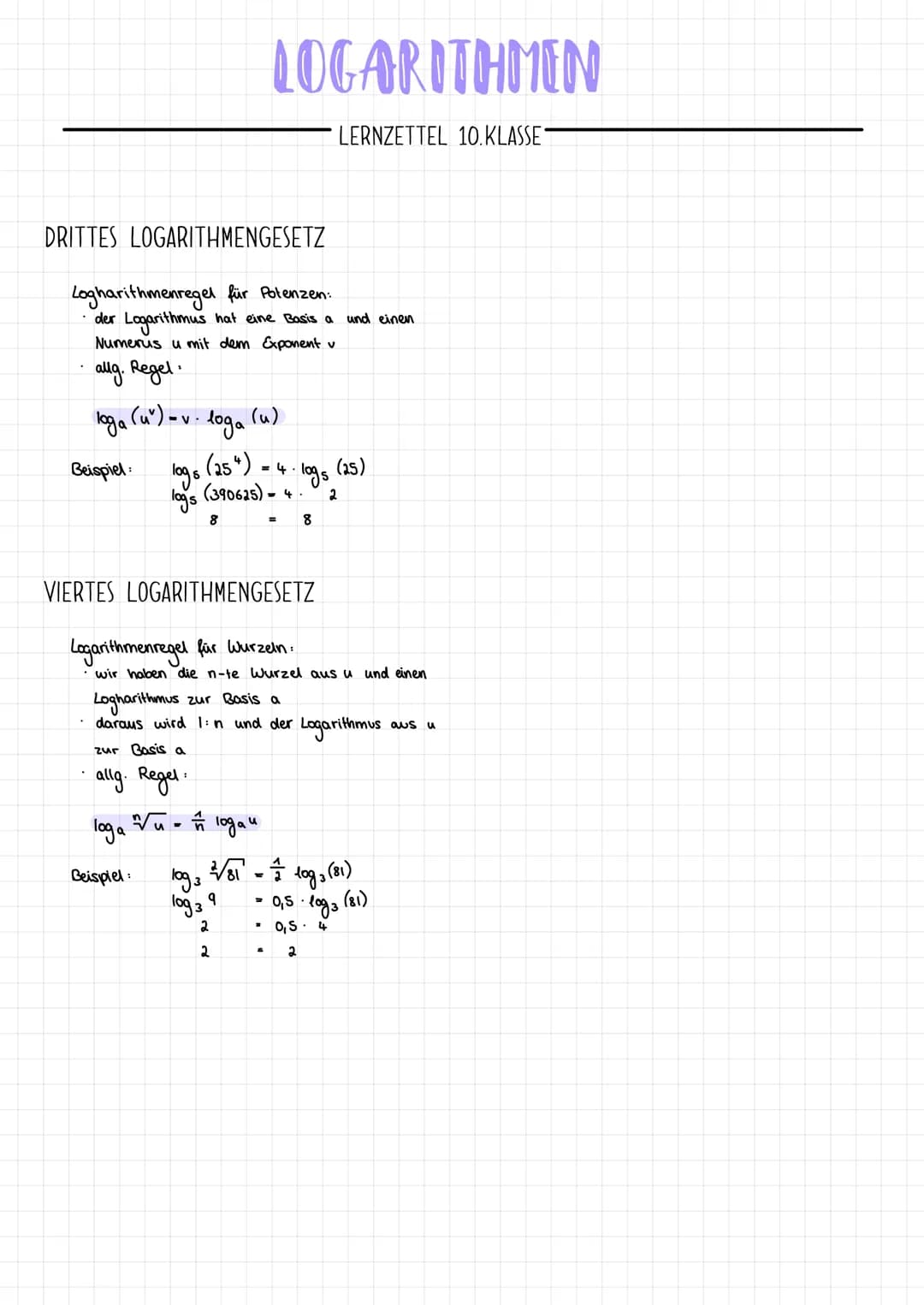 Als Logharithmus einer Zahl a bezeichnet man den Exponenten x, mit dem eine vorher festgelegte Zahl, die Basis b,
potenziert werden muss, um