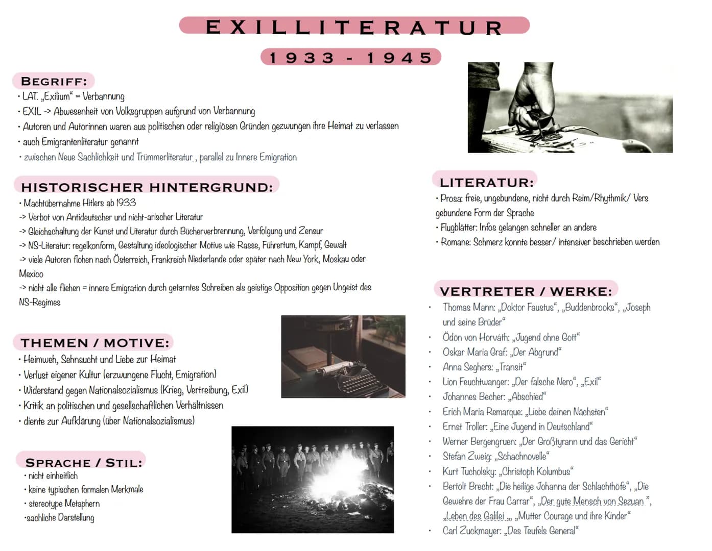 EXILLITERATUR
BEGRIFF:
• LAT. „Exilium = Verbannung
• EXIL -> Abwesenheit von Volksgruppen aufgrund von Verbannung
• Autoren und Autorinnen 