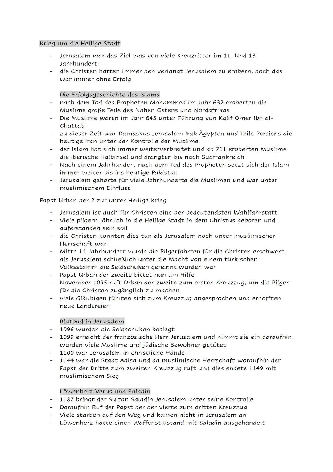 # Kreuzzüge im Mittelalter

- Das Wort Kreuzzüge bezeichnet eine religiös motivierte militärische
Aktion gegen andersgläubige
- 1099 Eroberu